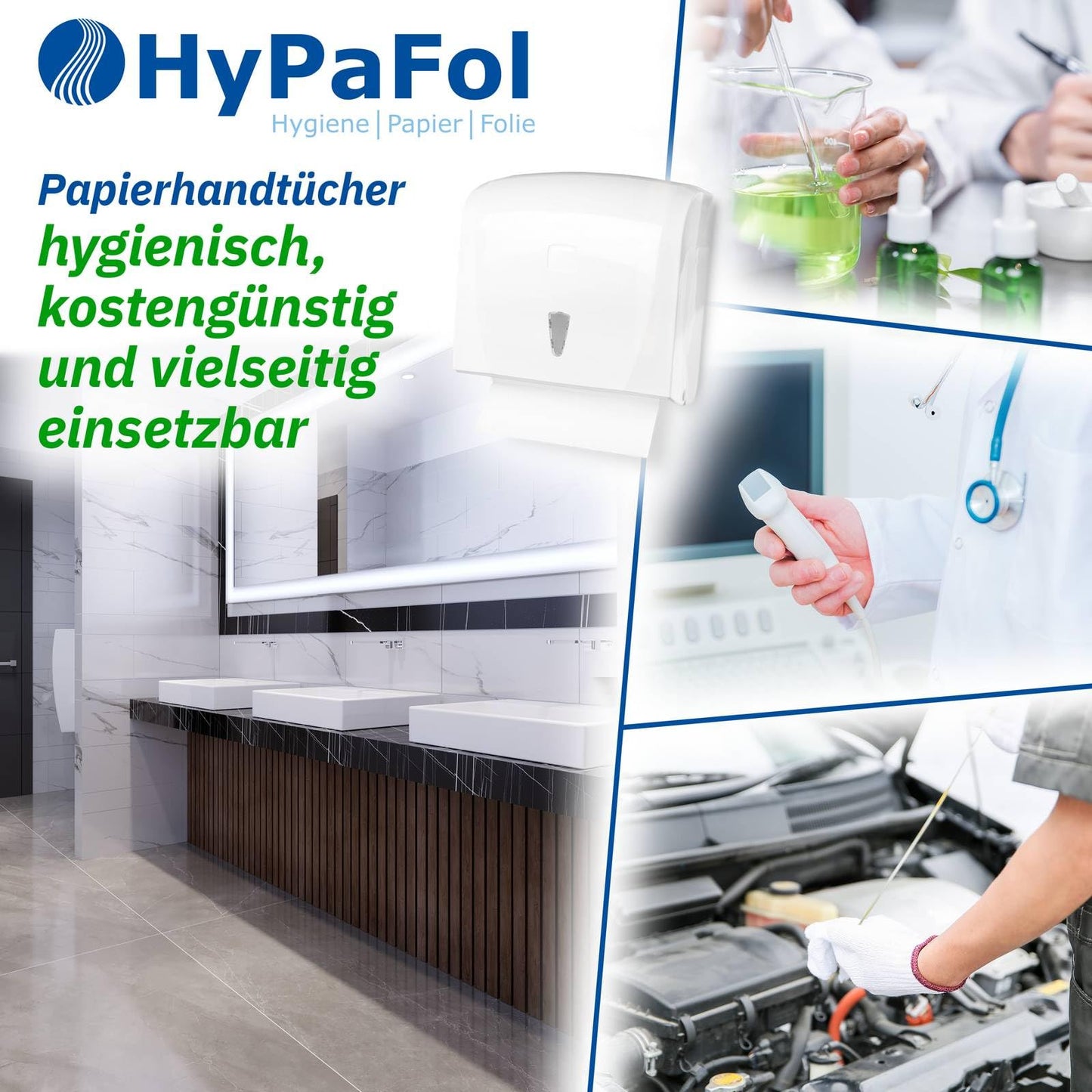 Hypafol paper towels for dispensers, white, 2-ply, 24x21 cm, 128000 sheets, 512 x 250 sheets, convenient V-fold for towel dispensers in toilets, offices, practices & studios.