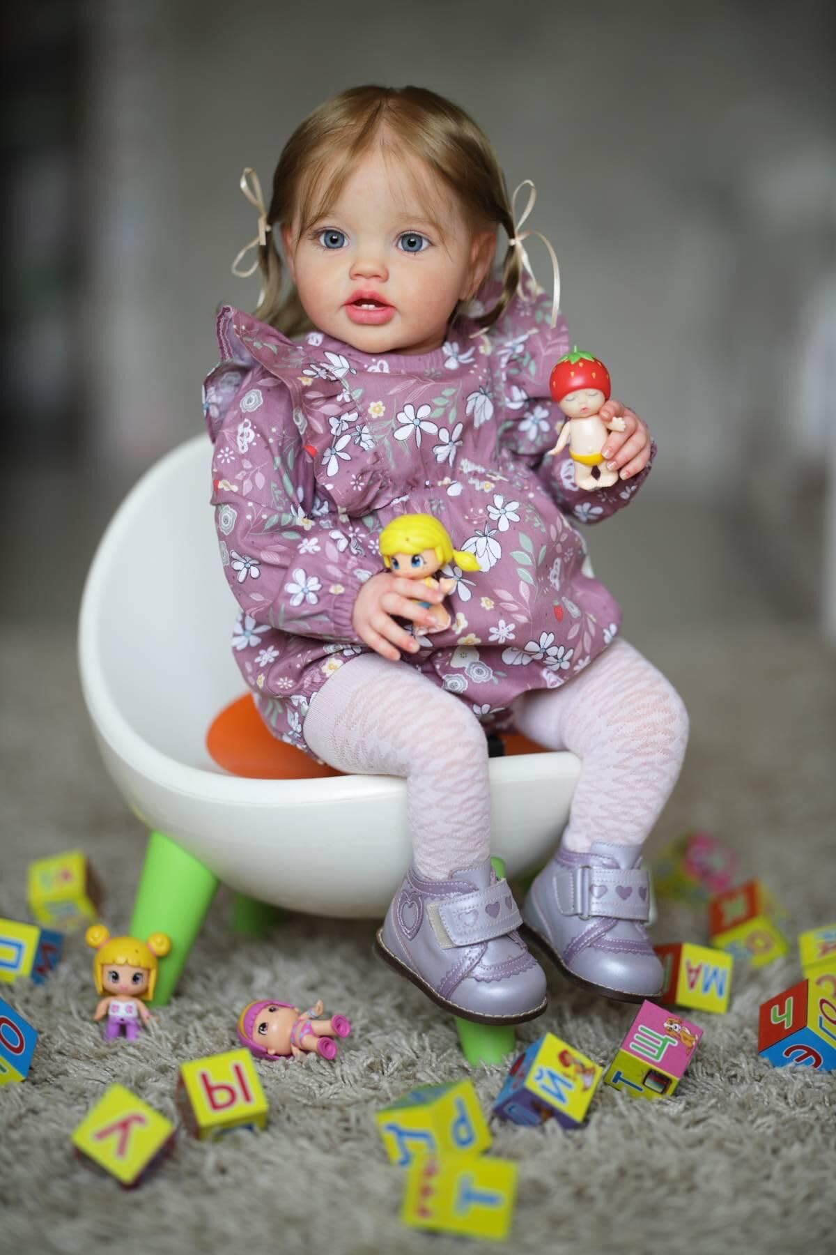 Anano Reborn baby doll girl like a real baby 24 inches 60cm lifelike toddler doll soft body realistic reborn silicone baby dolls blue eyes with blonde hair.