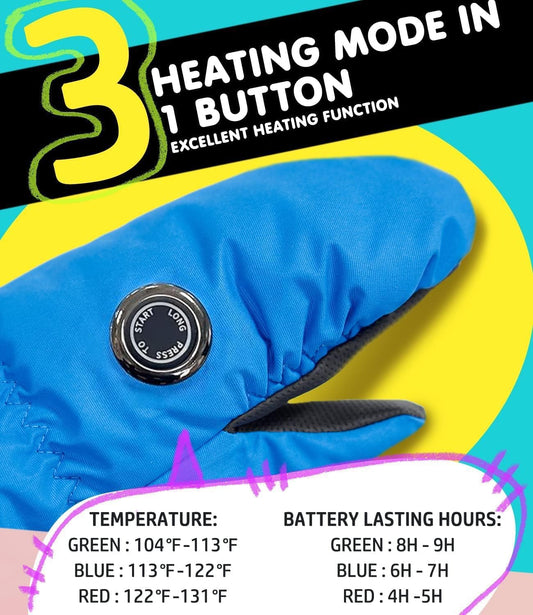AROMA SEASON Heated Gloves for Kids Baby with Battery | Heated Children's Mittens for Toddlers | Powerful heating and battery performance | high-quality workmanship (Blue, L/XL)