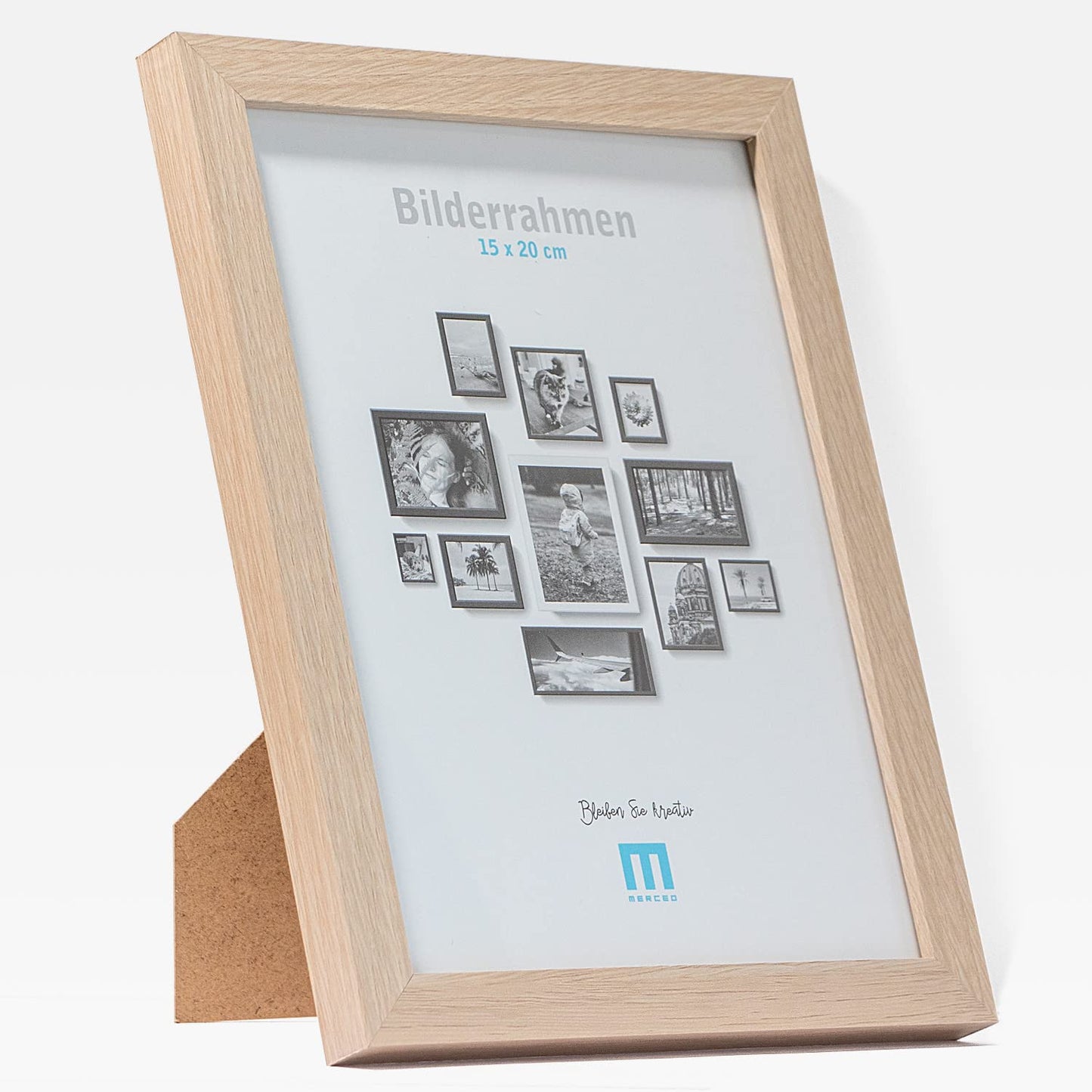 14-piece photo frame set in natural wood look in various sizes. Perfect for creating photo walls with a mix of portrait and landscape frames. Suitable for photos ranging from 10x15 to 30x40cm.