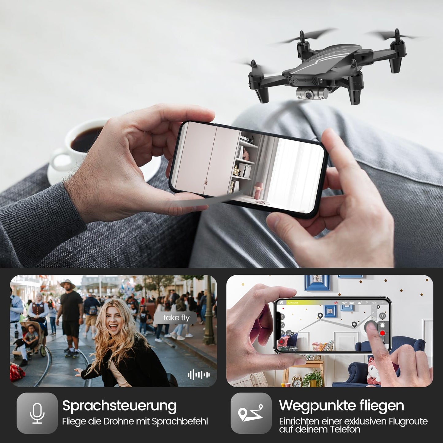 DEERC D20 drone for kids with HD camera, foldable RC quadcopter with FPV live transmission, long flight time, gesture control, flight path, altitude hold, one key start/land, headless mode, 3D flips for beginners.