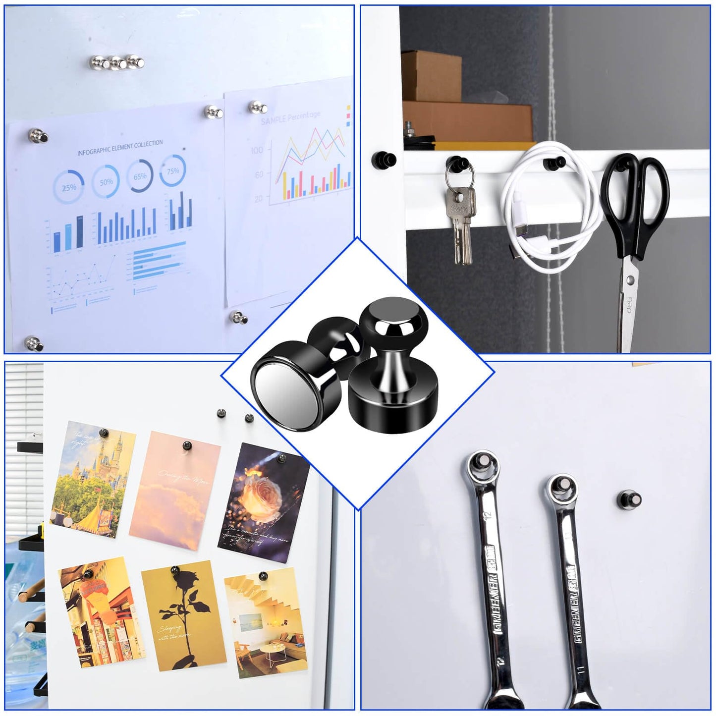 28 small magnets, strong neodymium magnets, extra strong, shiny black decorative magnets for magnetic board, strong refrigerator magnets for whiteboard, refrigerator, card, and kitchen decoration.