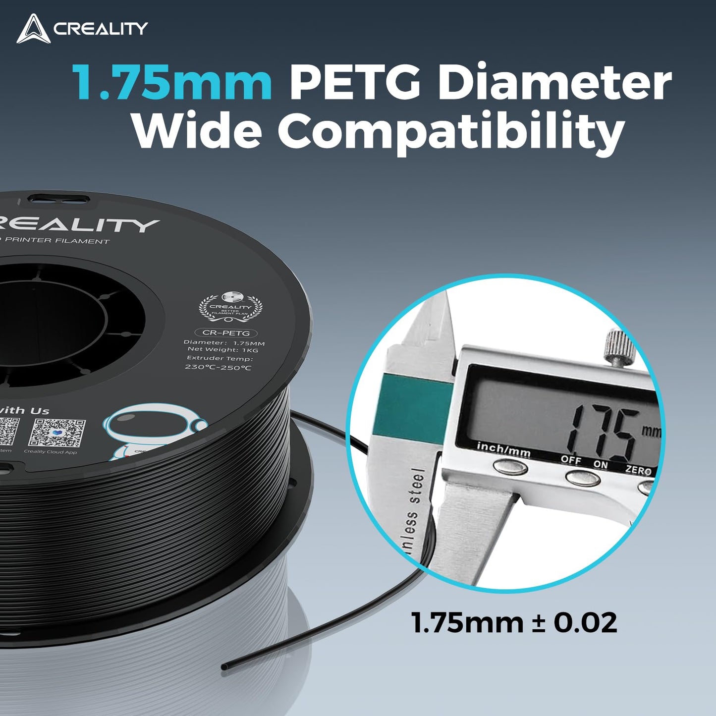 Creality PETG Filament 1.75 3D printer filament: Excellent toughness, High precision, Dimensional accuracy +/- 0.02mm, 12kg spool (26lbs), Suitable for most FDM 3D printers Black PETG