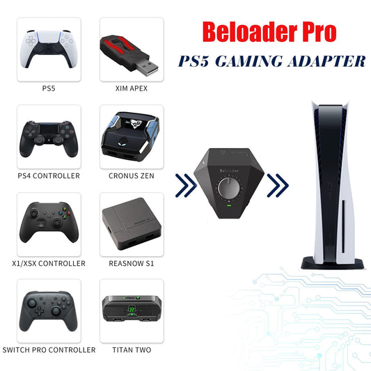 Beloader Pro PS5 adapter with network port and volume control function, pro adapter for PS5, all games, USB adapter for Xim Apex/Cronus Zen/Titan Two/Cronus Max controller emulator.