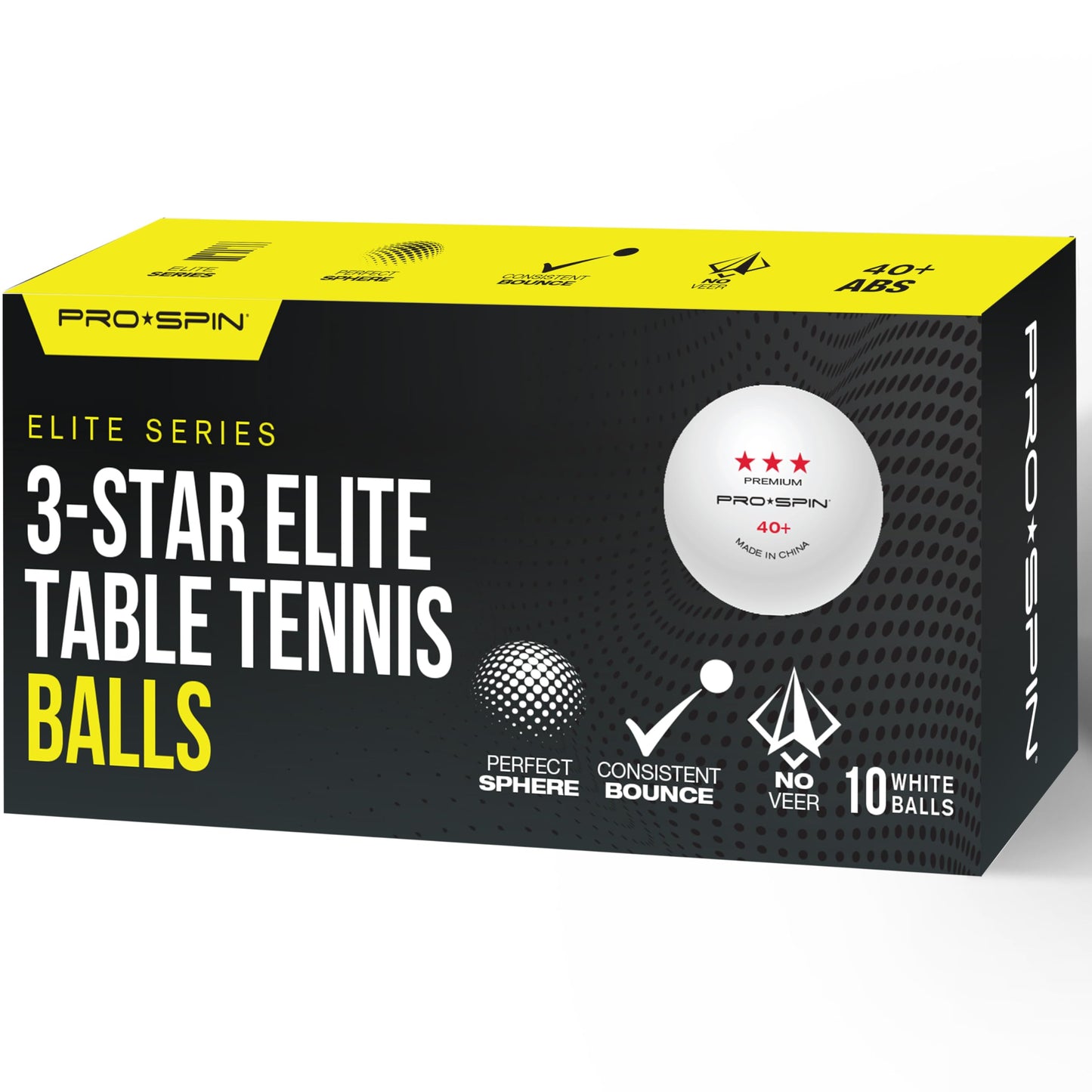 PRO SPIN Table Tennis Balls Elite Series - White Premium Table Tennis Balls 3 Stars | High-performance 40+ ABS balls at tournament level | Perfect roundness, Perfect spin | Precise bounce | Durable