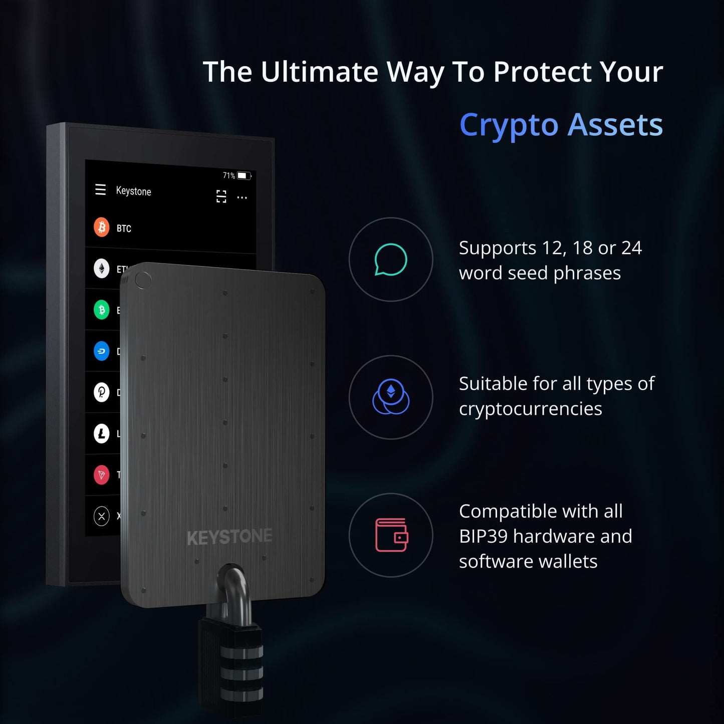 KEYSTONE Crypto Seed Storage, Crypto Capsule Metal Wallet, Cold Storage Backup, 24 Words Bitcoin Key Phrase Storage, 304 Steel Plate, Compatible with All BIP39 Wallets (Keystone Tablet Plus)