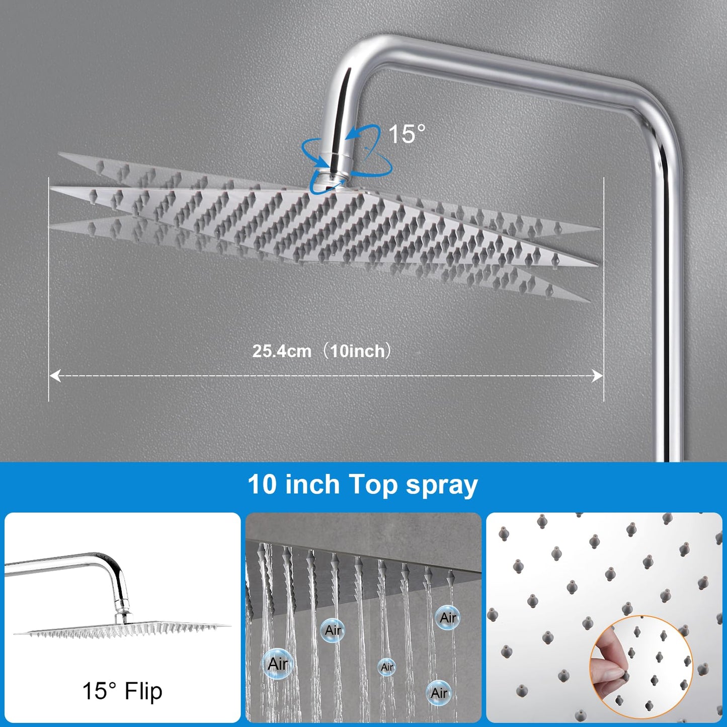 BONADE shower system with thermostat rain shower head made of 304 stainless steel, shower mixer complete set including shower thermostat, adjustable wall bracket 10 inch rain shower, bathtub faucets set