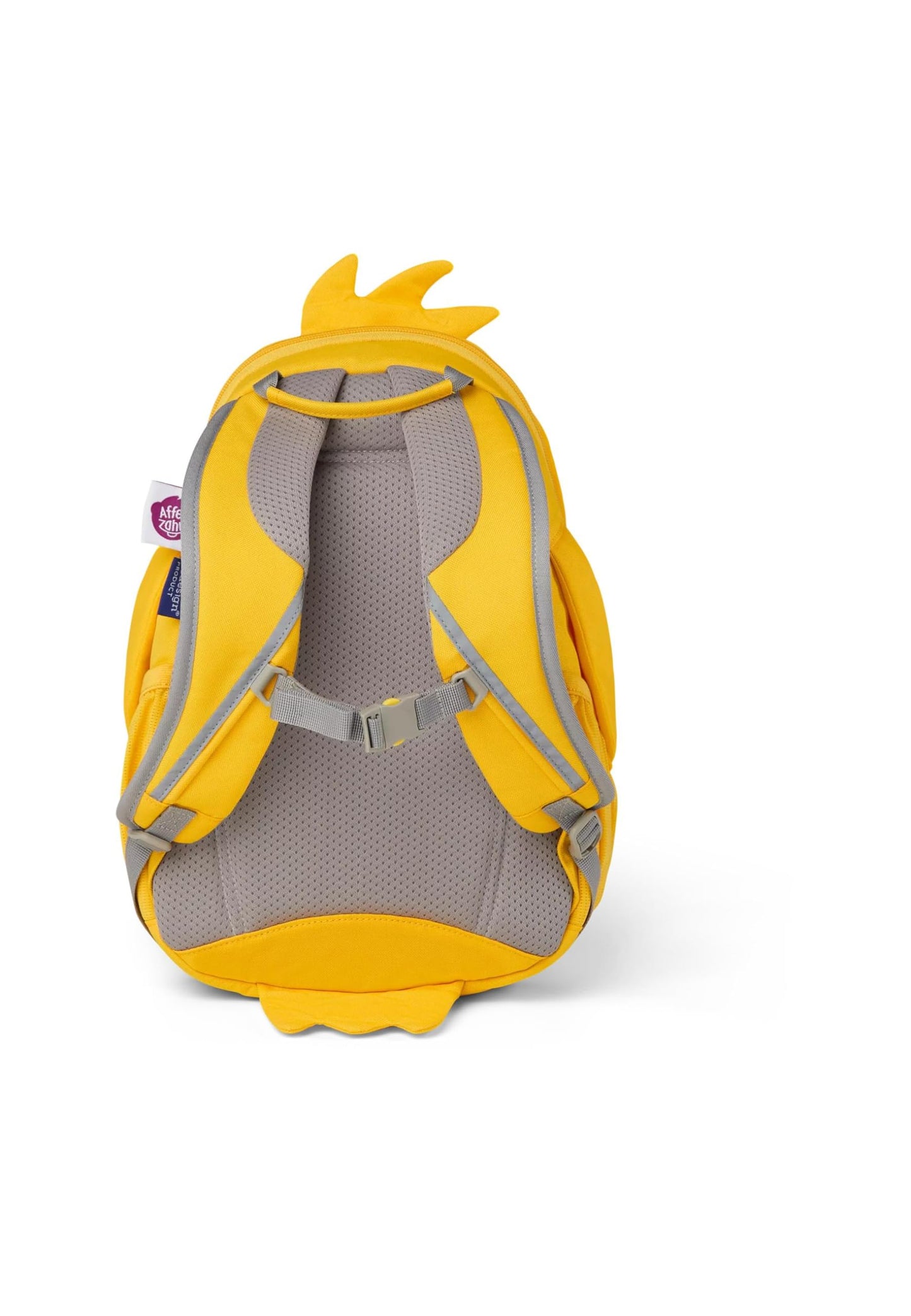 Monkey Big Friend Kids Backpack in the shape of the duck from the German TV show "Die Sendung mit der Maus", yellow, reflective, ergonomic, name on extendable tongue, 8 liters, size: 20 x 31 x 12 cm, AFZ-FAL-001-042