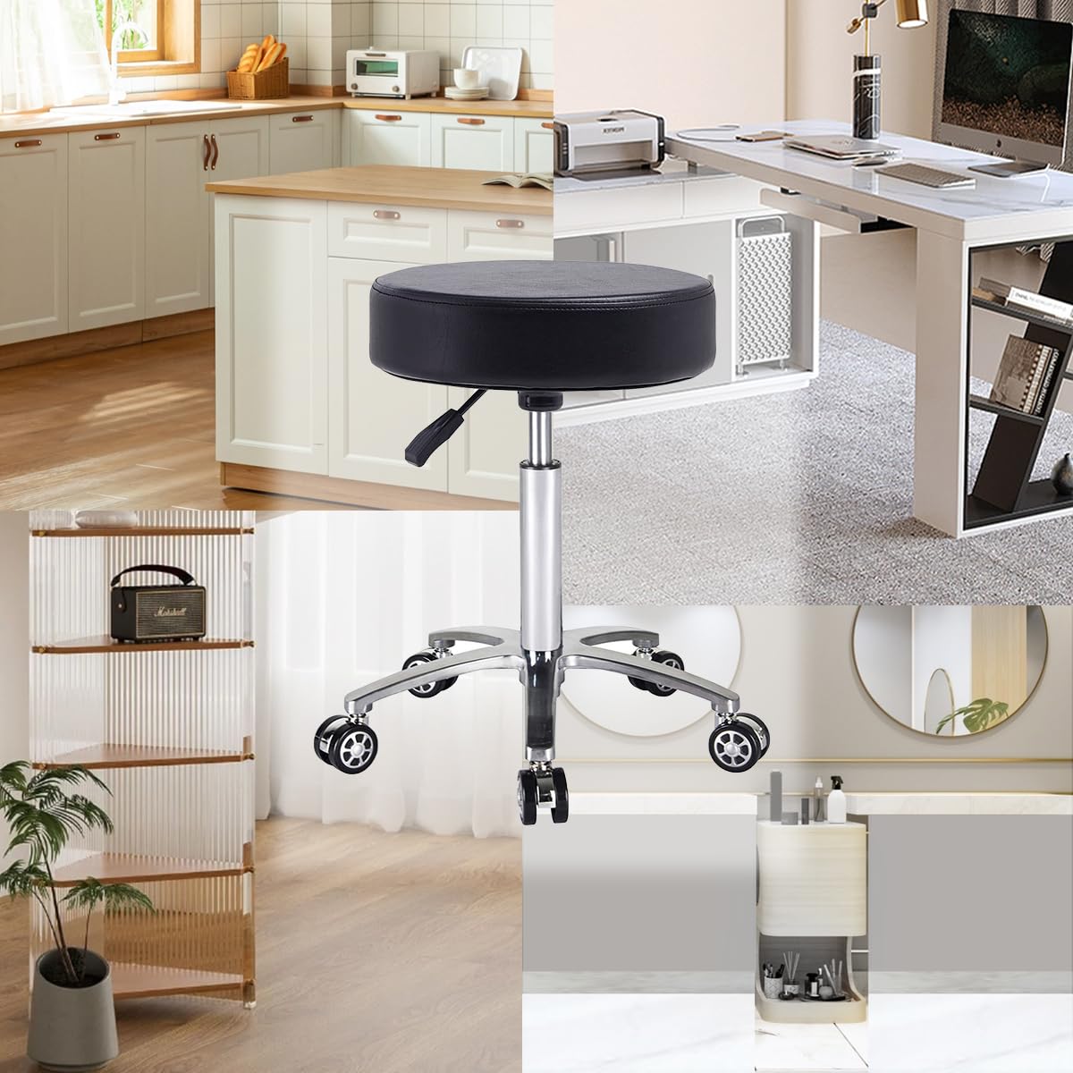 Antlu Roll Stool Adjustable Height Stool With Wheels Swivel Stool Office Stool Work Stool (black)