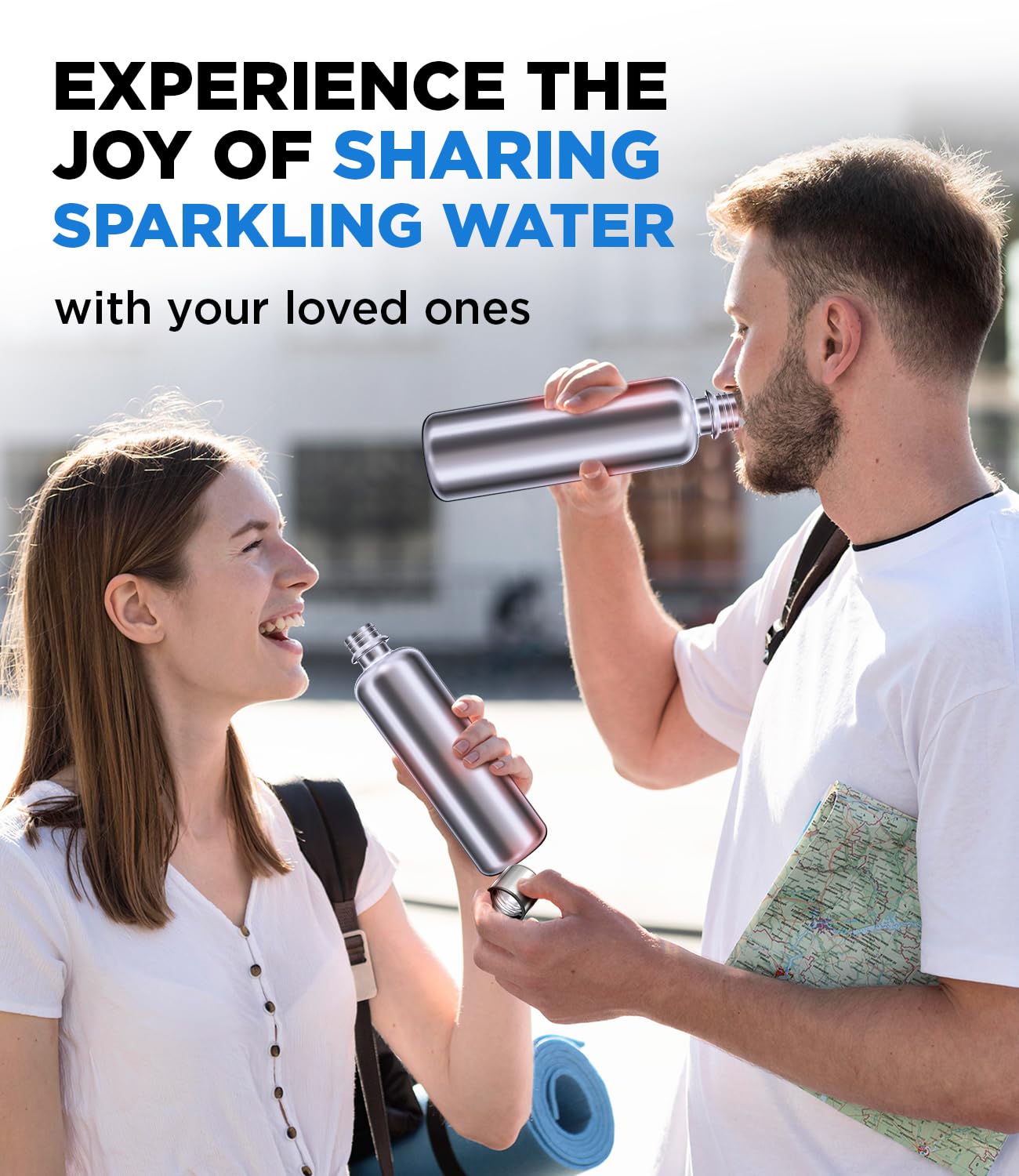 MATE OF STEEL® 100% plastic-free 750ml stainless steel bottle for Sodastream Terra, Fizzi & Art - Dishwasher safe stainless steel drinking bottle for soda streaming - Soda maker metal bottles.