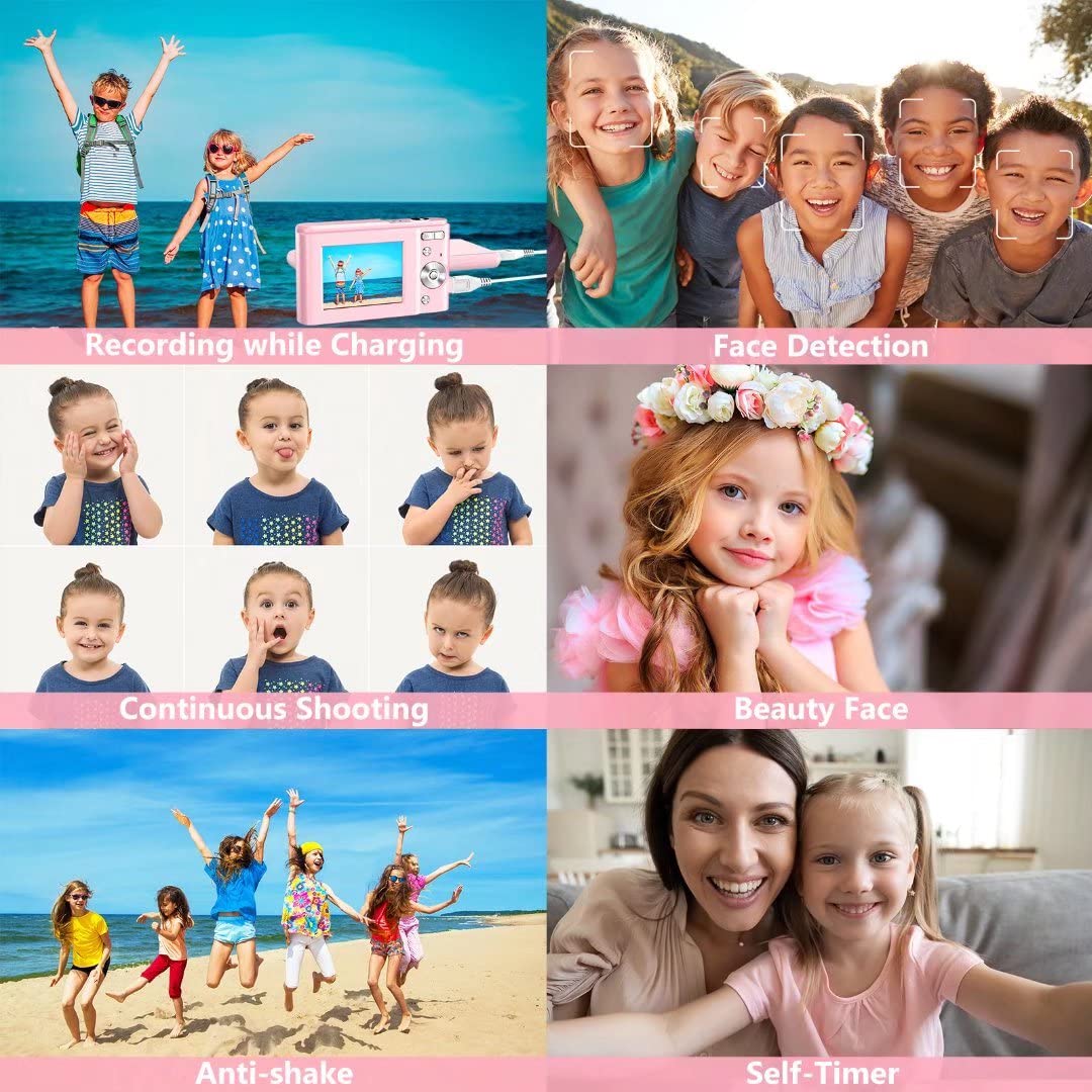 Digital camera 1080P HD compact camera 36 megapixel mini video camera 2.4" LCD digital camera rechargeable photo camera with 16X digital zoom for students/adults/kids/beginners (pink)