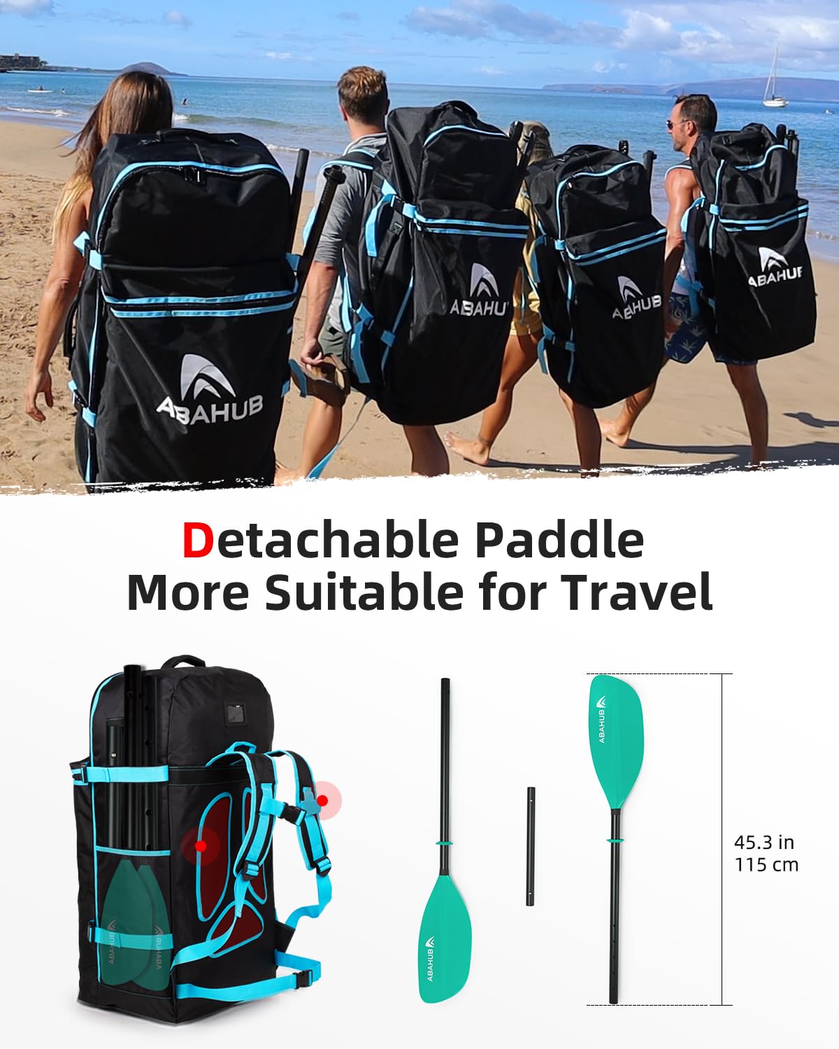 Abahub kayak paddle adjustable 230cm to 250cm 3-piece double paddle floating kayak paddle boat rudder canoe paddle for kayaking aluminum shaft plastic blades mint green