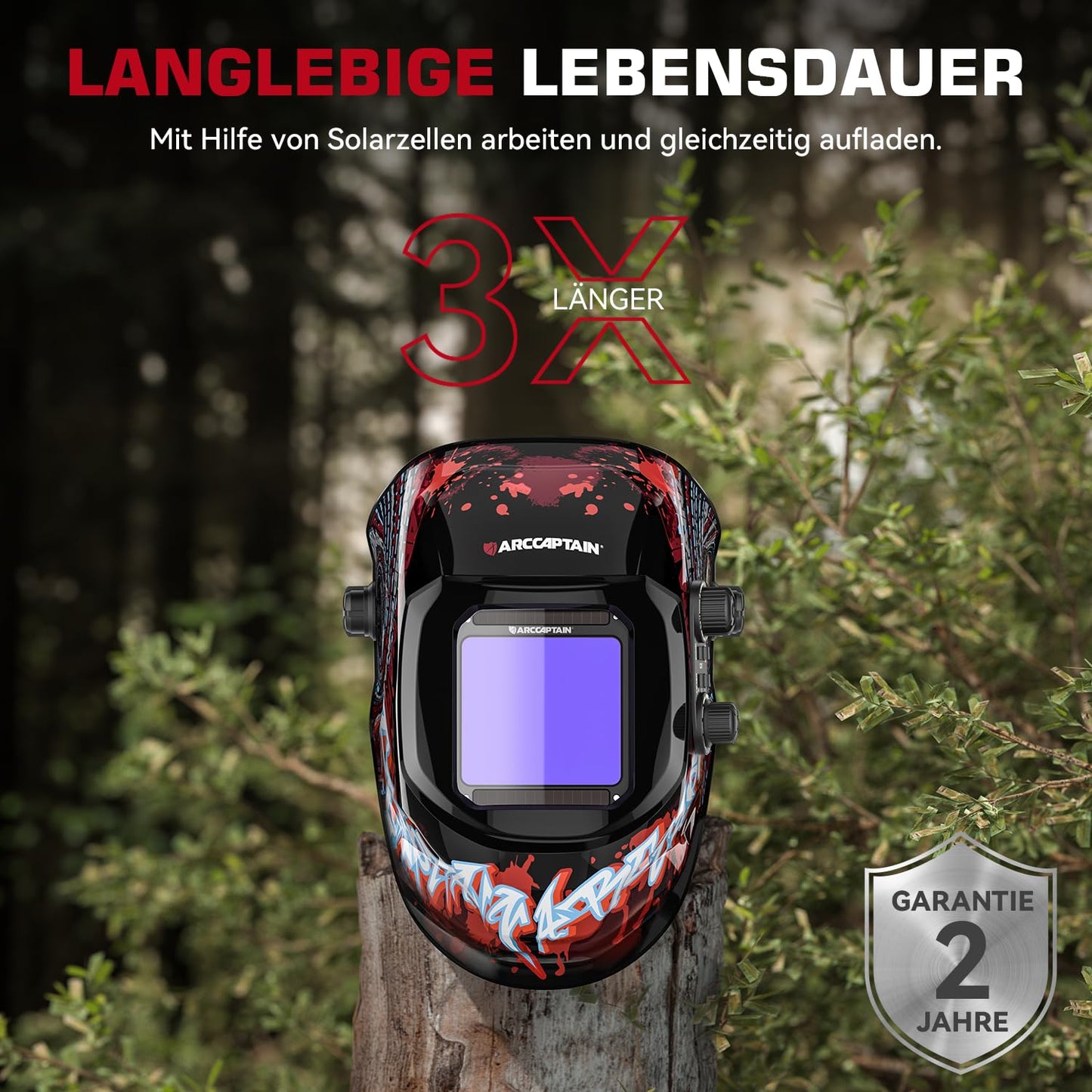 ARCCAPTAIN automatic welding helmet with Real Colour technology features an extra large viewing area of 10x9cm, wide shade range of 4/9-13 for ARC, TIG, MIG welding processes.