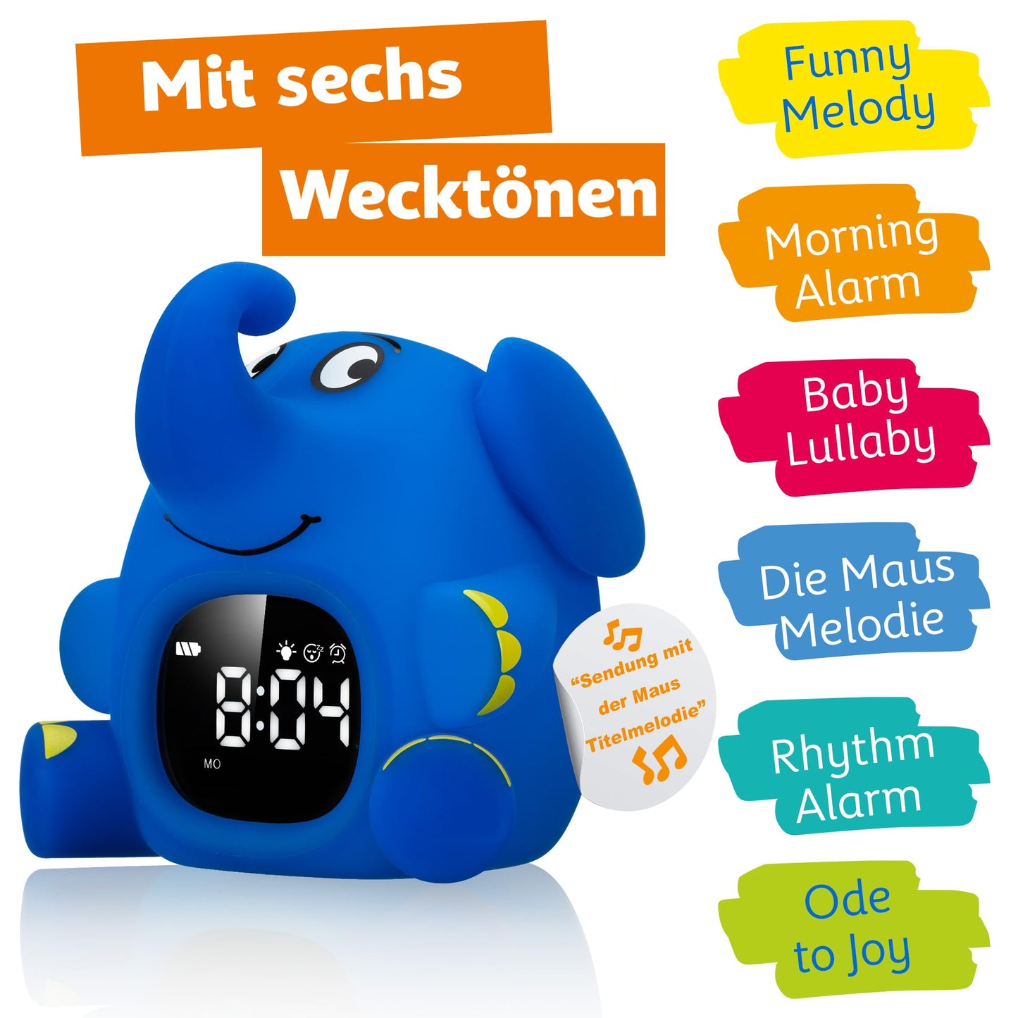 Bresser TheMouse Light alarm clock for children Wake-up light alarm clock night light elephant silicone snooze function.