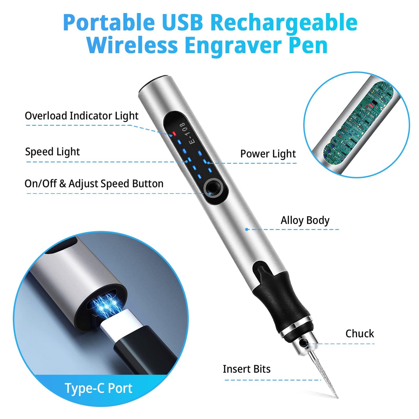 Electric Engraving Pen, Multifunctional Engraving Tool Set Portable Wireless Etching Pen for DIY Jewelry Metal Glass Plastic Wood Ceramic Stone Engraving