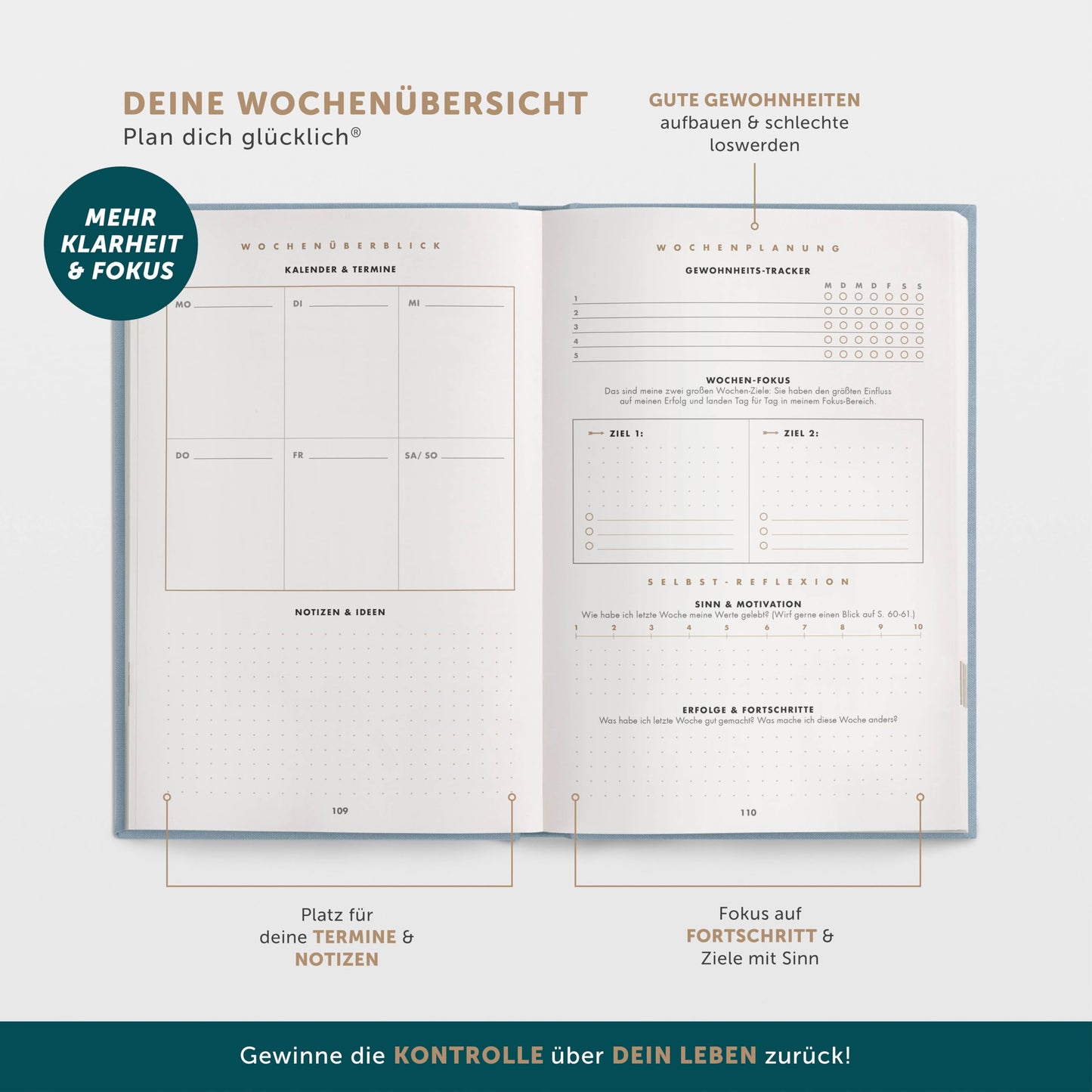 6-Minute Diary Success Journal - The #1 daily planner for more motivation & success - Undated journal book - Achieve goals more calmly & focused with journaling.