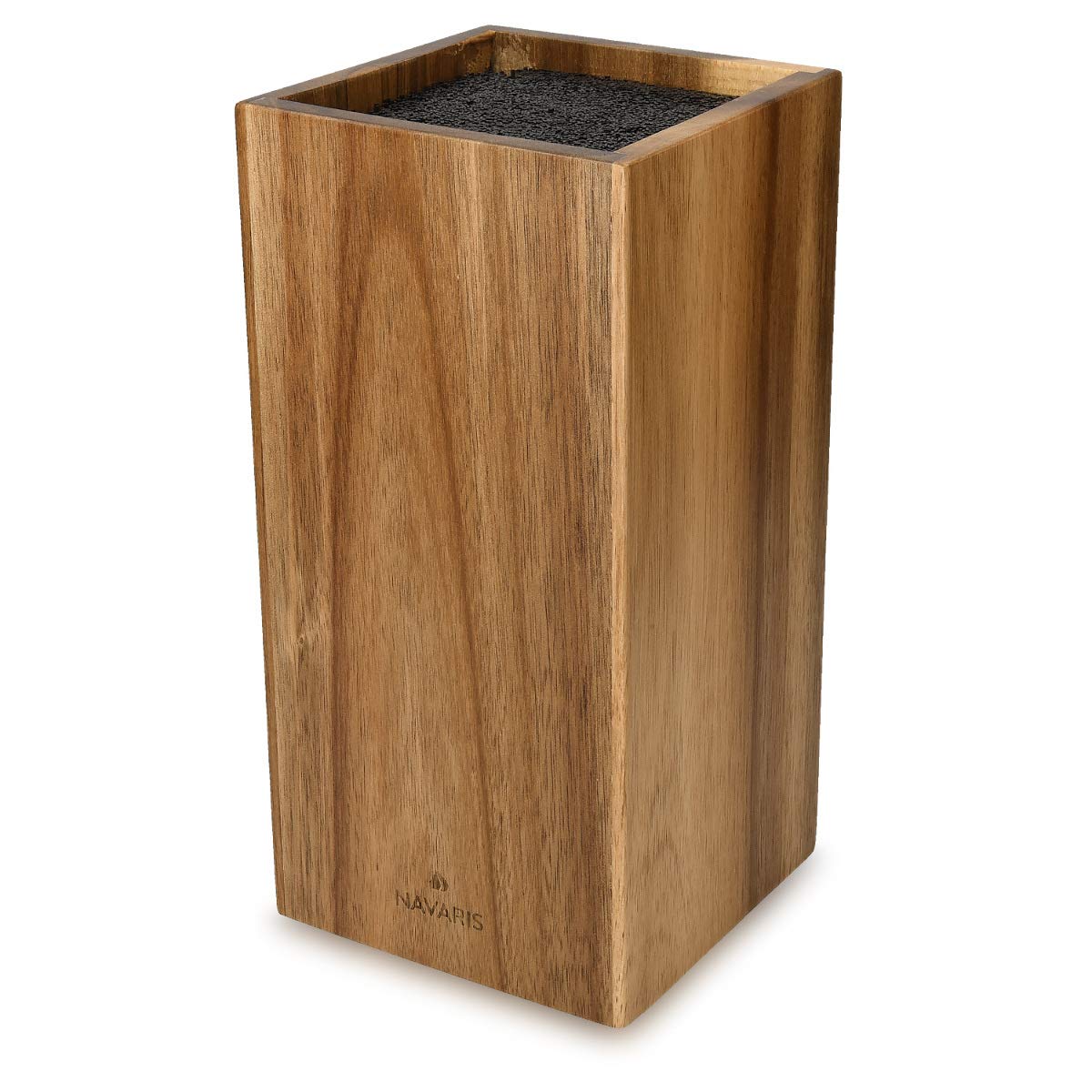 Navaris acacia wood knife block with bristle insert - wooden knife block empty - universal for kitchen knives, chef's knives, cooking utensils.