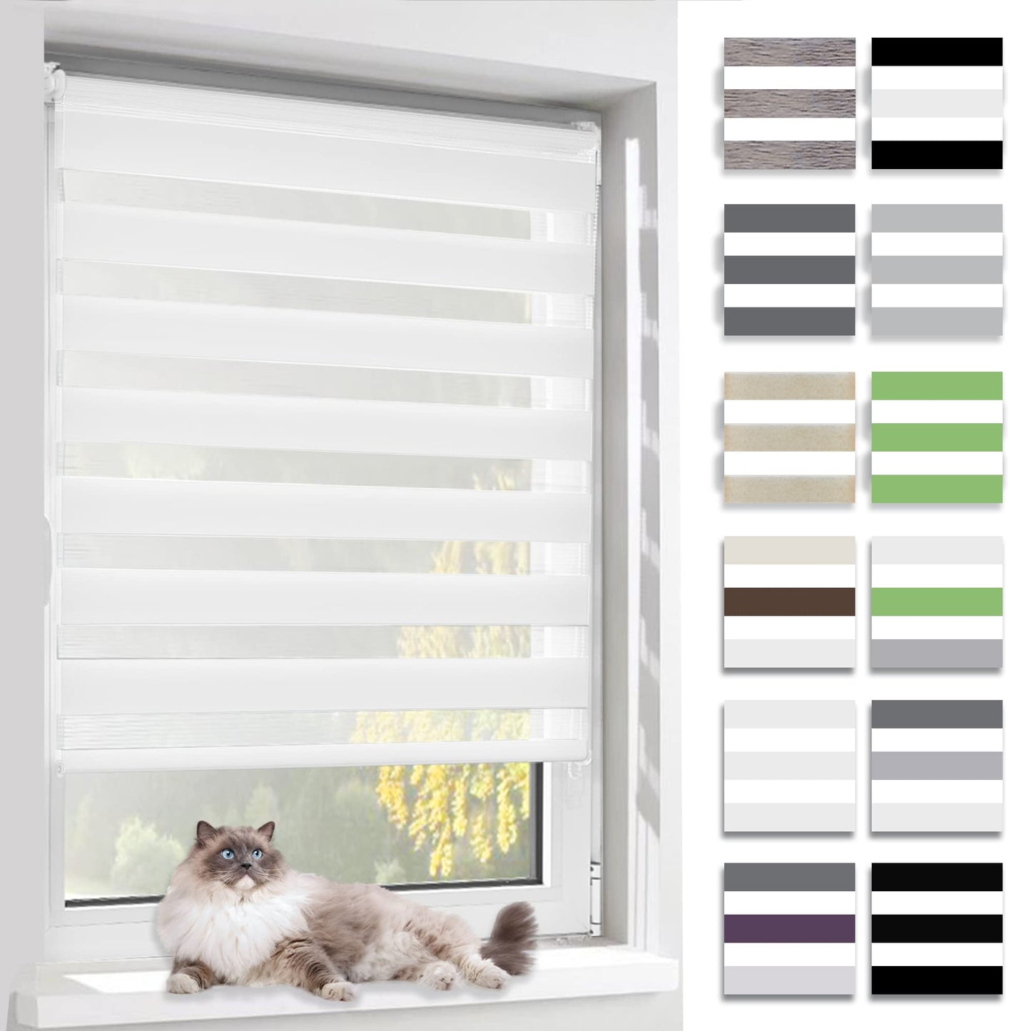 BelleMax Double Roller Blind Clamp Fix without drilling & with drilling, White 80x210cm (WxH), Duo Roller Blind, Sun protection light-permeable opaque, Clamp Roller Blind Window Blind, Roller Blinds for Window and Door