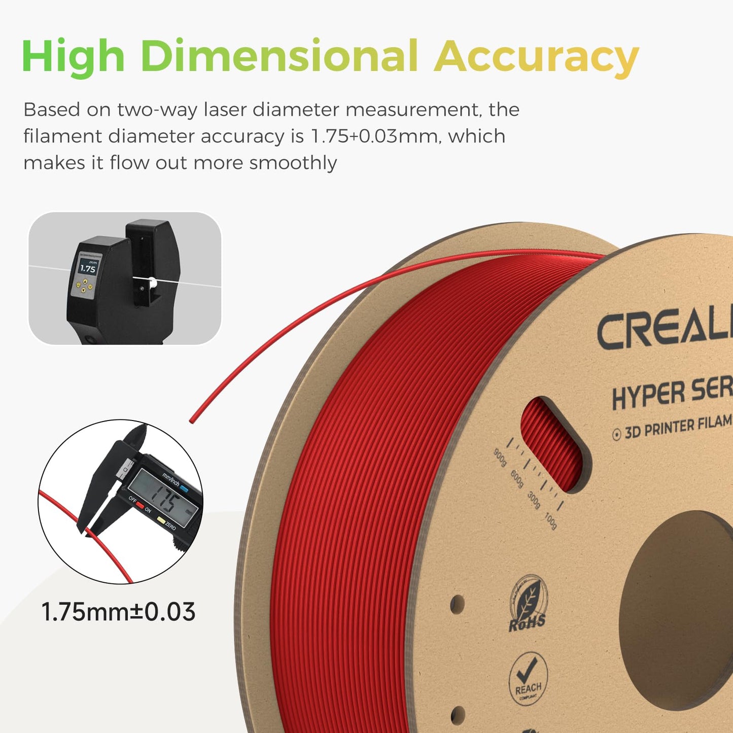 Creality Official Hyper PLA Filament Red 1KG, 3D Printer Filament for high-speed printing, durable and resilient, smooth, overhang performance dimensional accuracy +/-0.03mm, 2.2lbs/Spool.