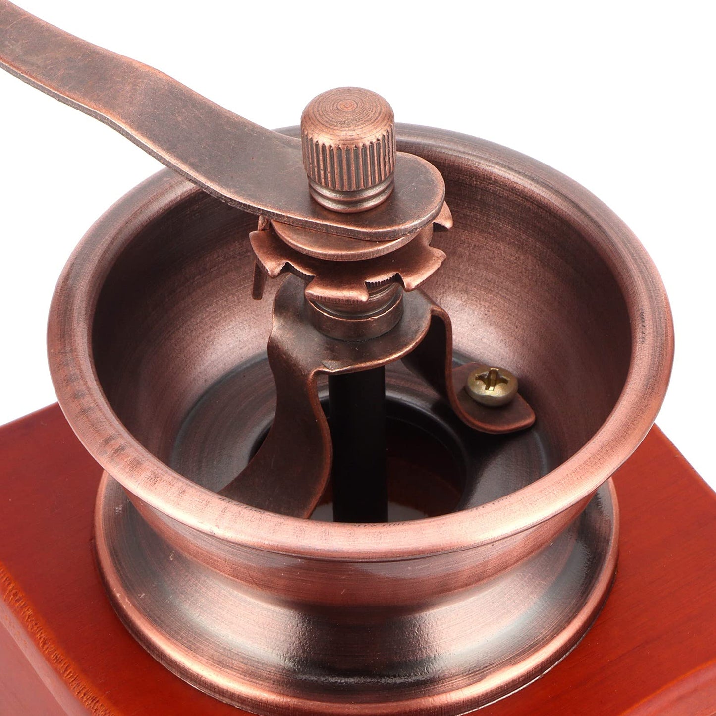 Manual coffee grinder, wooden hand mill with hand crank, coffee bean grinder, brown retro coffee grinder for drip coffee, French press.