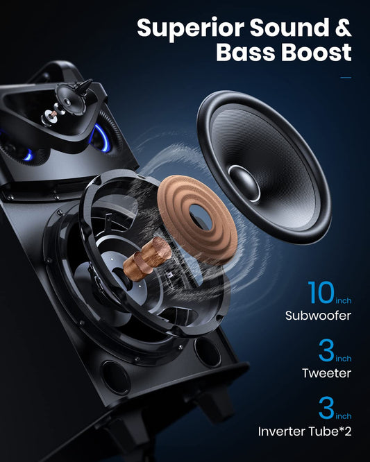 Moukey Karaoke Machine, Large karaoke system with 26cm woofer & 8cm tweeter & 2 microphones, Rechargeable Bluetooth speaker with light effect tablet holder TWS/Rec/AUX/USB/TF/FM for party.