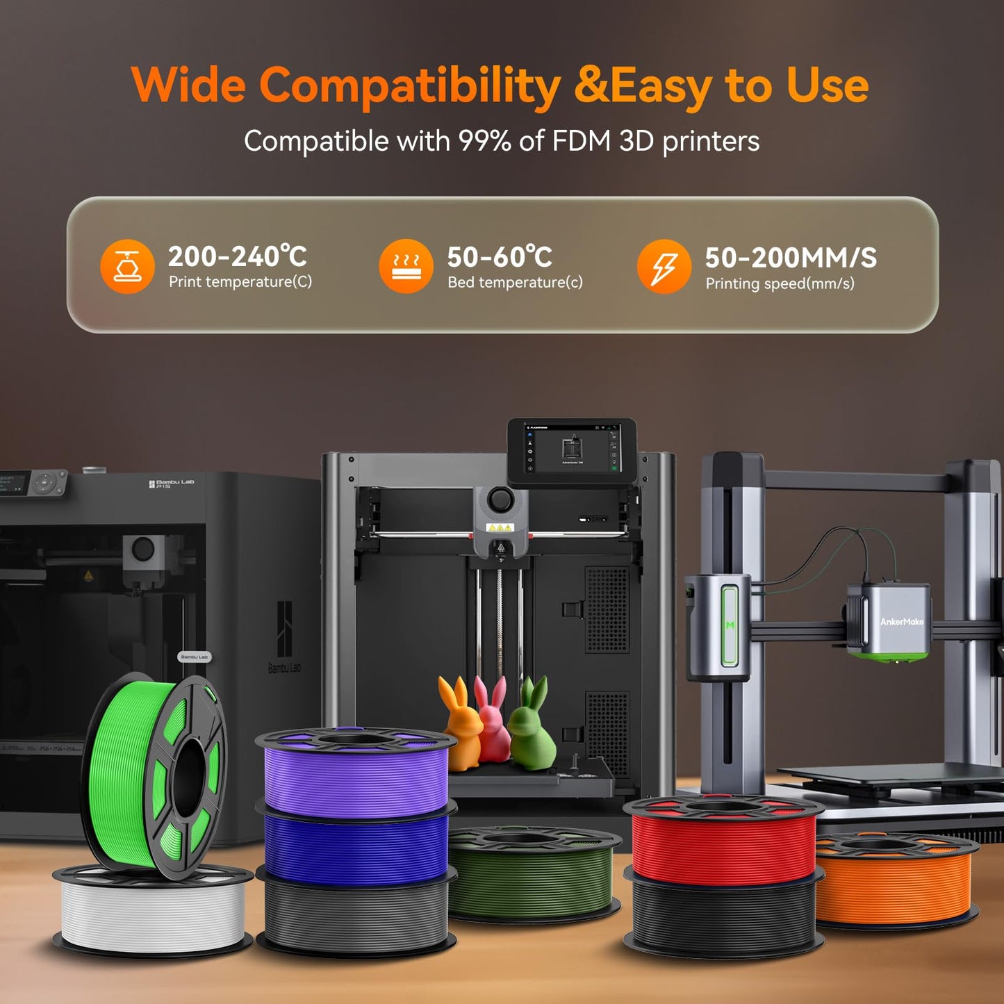 TECBEARS PLA Filament 1.75mm Bundle, 4kg 3D Printer Filament PLA, Vacuum Sealed, 1kg per spool (2.2lbs), total 4kg 3D Filament (Chocolate + Sky Blue + Cherry Red + Olive Green)