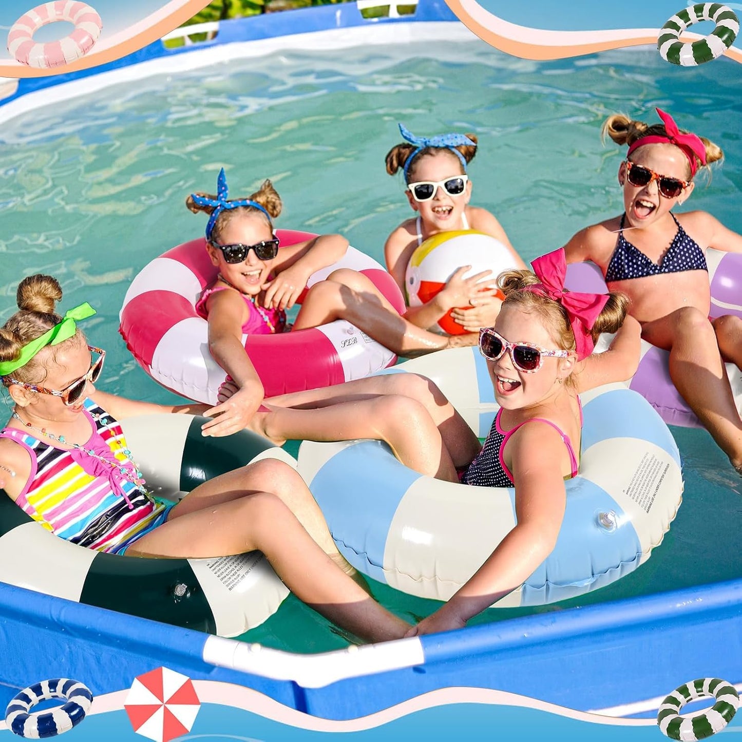 3 PCS Swimming Ring for Adults, Inflatable Swim Float Ring, Inflatable Pool Floats, Swim Tube for Summer Pool Party (Blue+Pink+Purple)