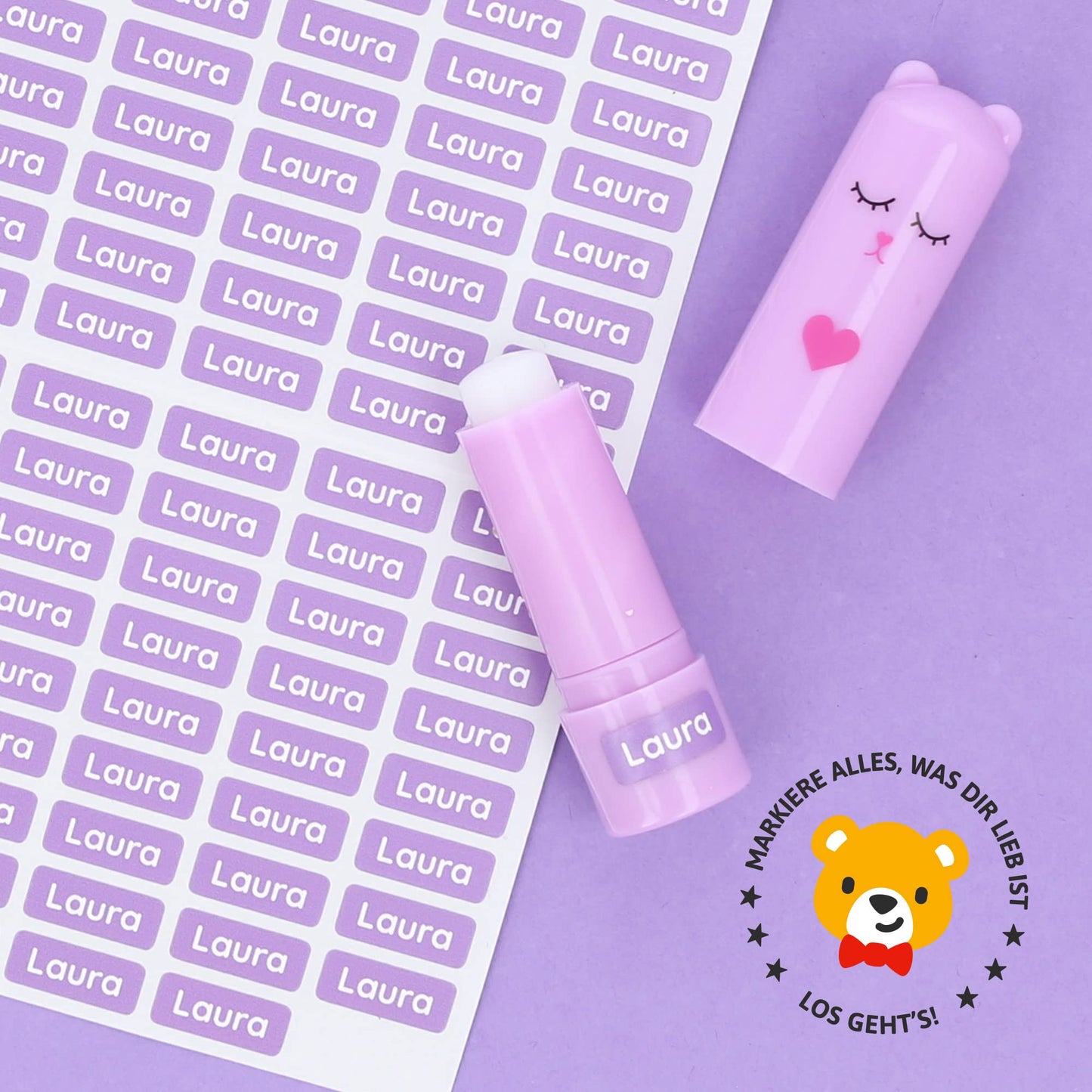 Stick-little® | Name labels for kids for pens and other school supplies (175 pieces) - Personalizable stickers for school & daycare - Dishwasher safe - Purple