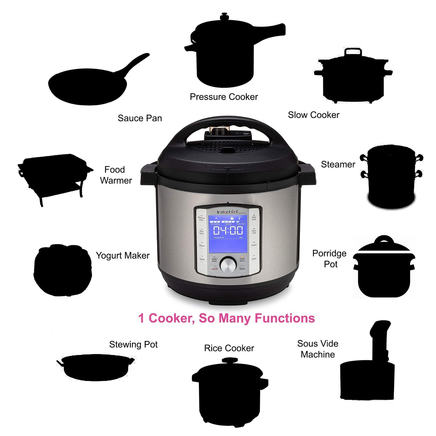 Instant Pot DUO EVO PLUS 7.6L Electric Pressure Cooker. 10-in-1 functions: Sterilizer, Slow Cooker, Rice Cooker, Steamer