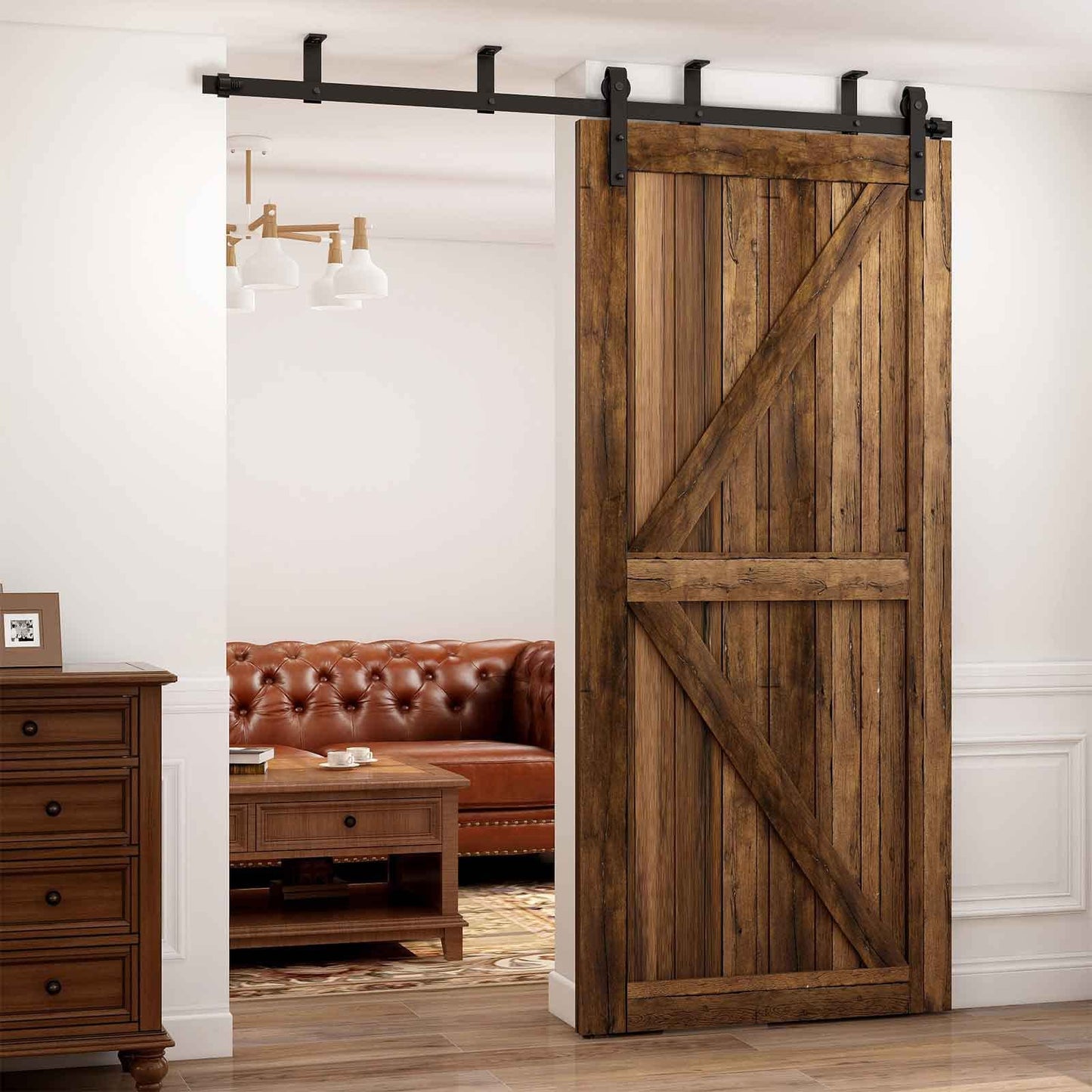 6FT/1.8M Ceiling Mount Sliding Barn Door Hardware, L-shaped bracket system, Fits 60cm wide, single door panel.