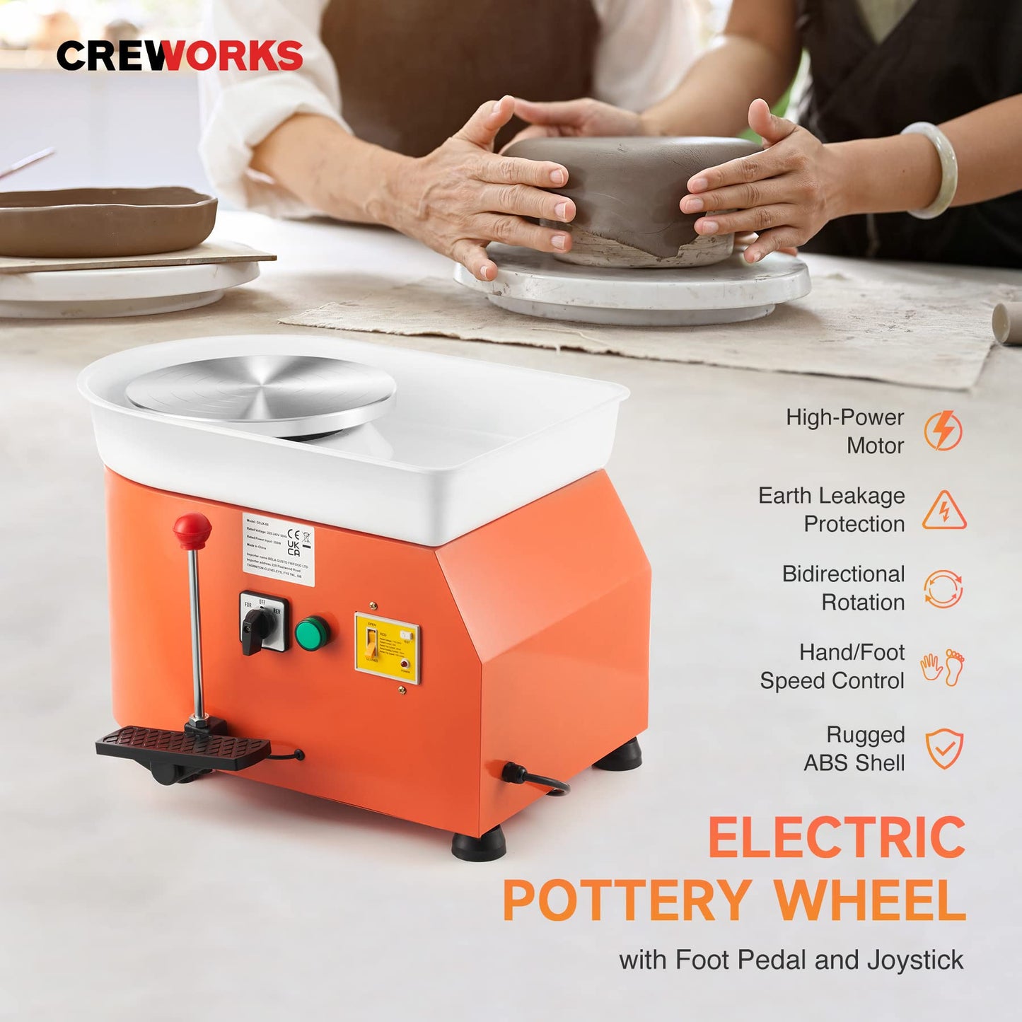 CREWORKS Pottery Wheel Electric Pottery Wheel Hand or Foot Drive 350W Ceramic Forming Tool 0-300 RPM Ceramic Clay Machine 8 PCS Ceramic Kit Clay Spinning Wheel 25CM Pottery Wheel