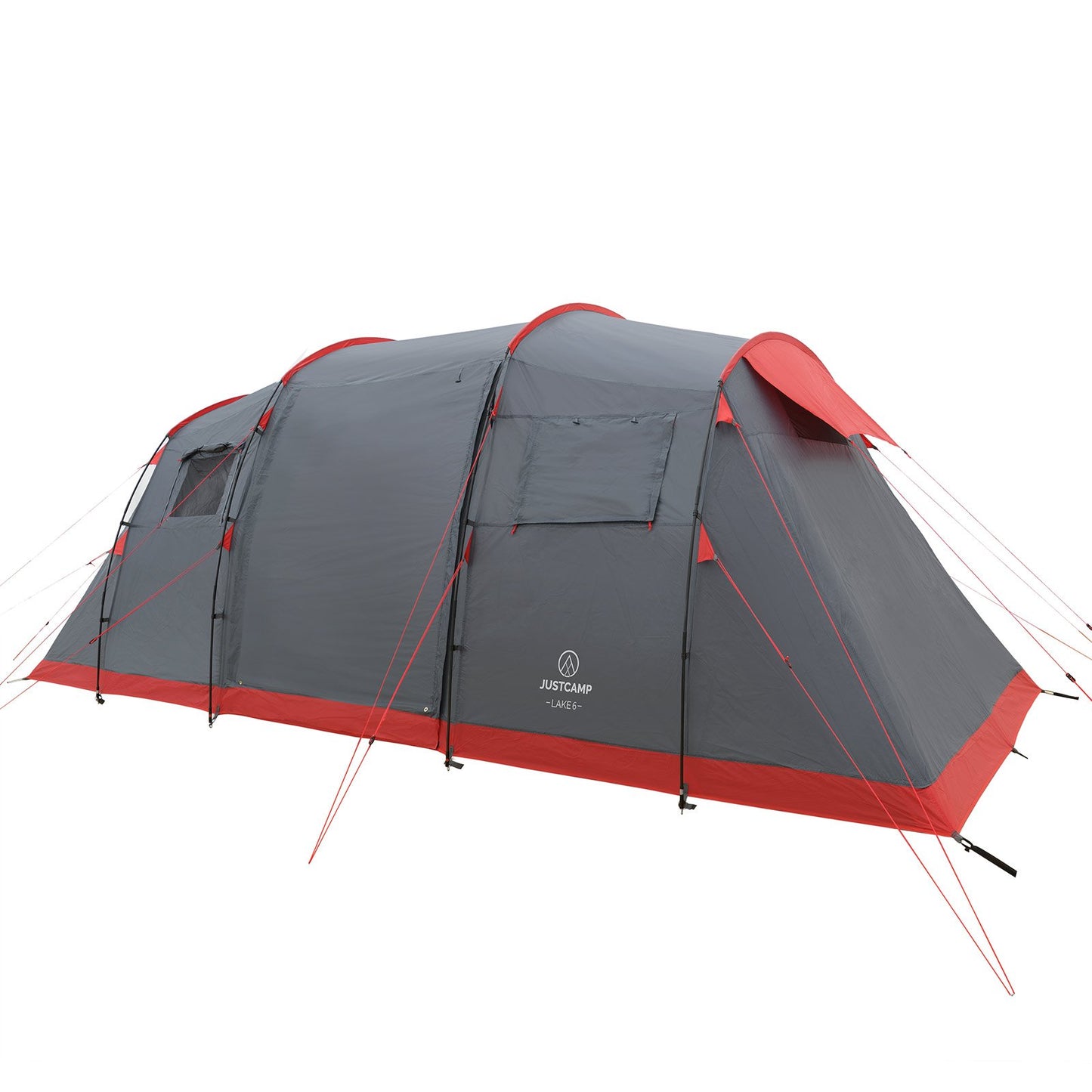 Justcamp Lake 6 Camping Tent, family tent for 6 people, 2 sleeping cabins, tunnel tent with standing height, large, stable, waterproof for festivals, XXL dome tent, portable with carrying bag, tent for families.