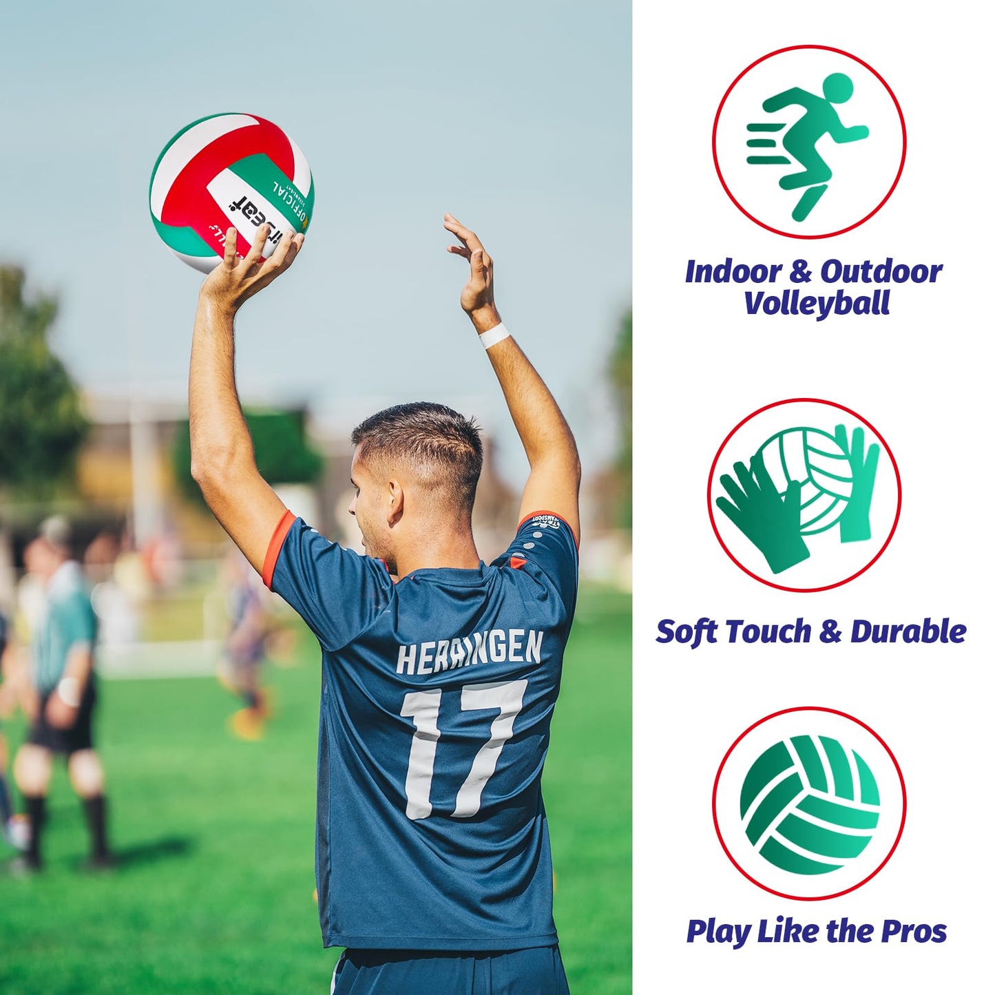 Beurseaf Volleyball, Soft Touch Beach Volleyball, Sports Volleyball, official size 5 Indoor & Outdoor Volleyball (Green & Red)