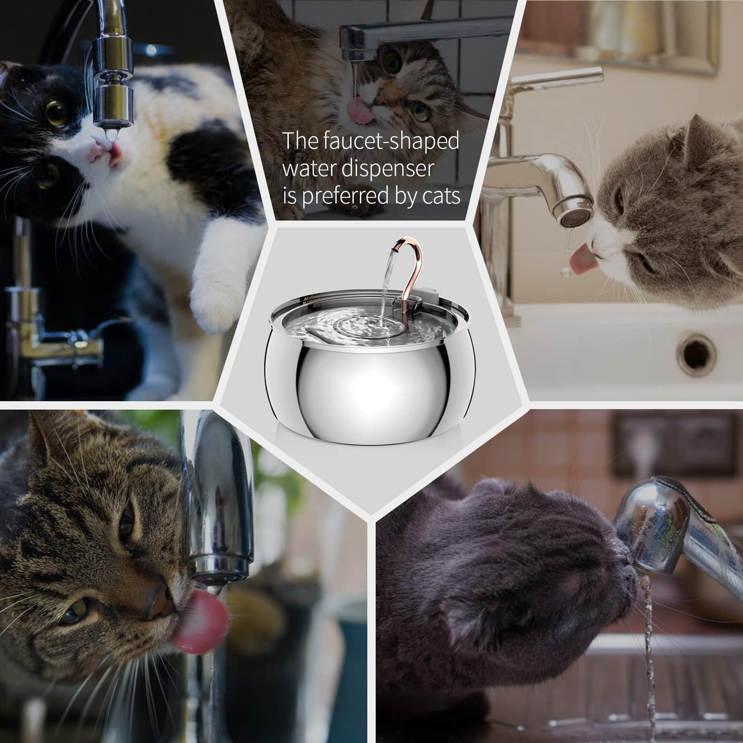 TOMXCUTE Cat Fountain 4L, stainless steel cat drinking fountain with swan-neck design, dishwasher safe, ultra-quiet cat water fountain with 3 charcoal filters, for families with multiple pets