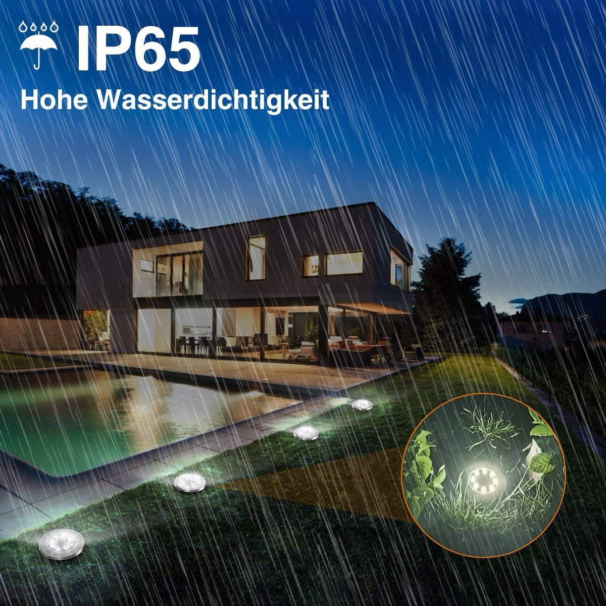 Infray solar lights for garden, solar ground lights with 8 LEDs, outdoor solar lamps IP65 waterproof, solar pathway lights cold white 8 pack.