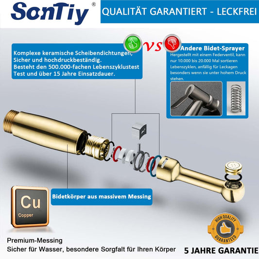 Brass bidet hand shower set, SonTiy toilet bidet attachment washing shower head with adjustable pressure & holder, hose chrome bidet fixtures for WC, personal hygiene & diaper cleaning.