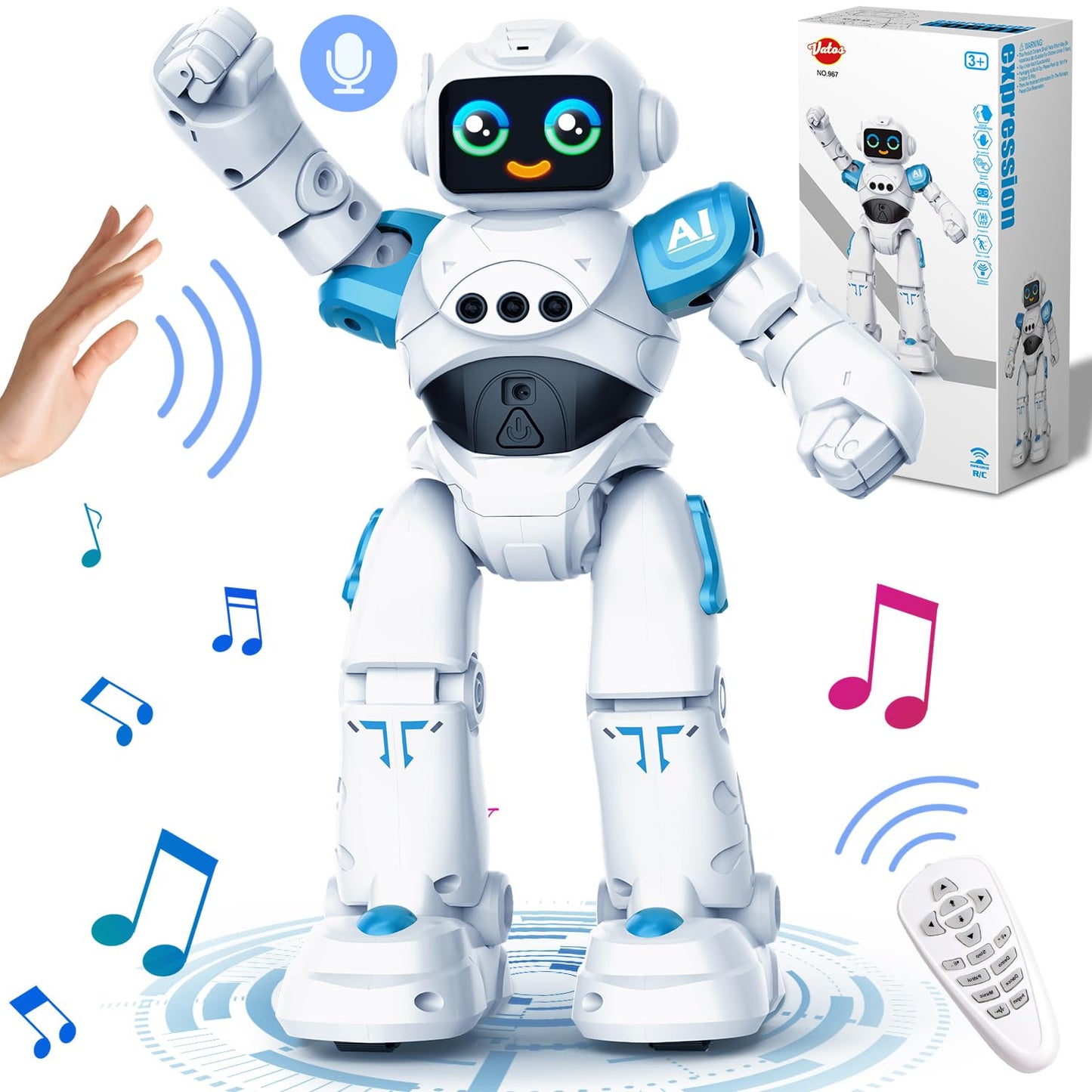 VATOS robot toys for kids aged 3-12 years - remote control robot, gesture control programmable RC robot toy dancing walking smart robot boys girls birthday gift