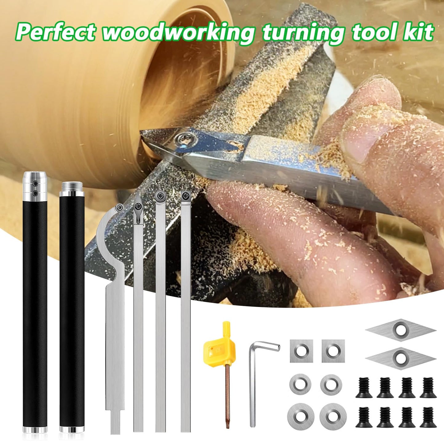 25 pieces woodturning tools accessory set, woodturning tool carbide, woodturning knife set consisting of swan neck knife/square knife/diamond knife/round turning tool, turning chisel