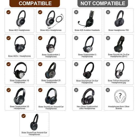 Aurivor genuine leather ear pads for Bose QuietComfort QC-35 QC-35-II QC-25 QC-15 QC-2 headphones, lambskin replacement ear cushions for Ae2/Ae2i/Ae2W SoundLink SoundTrue over-ear headsets.