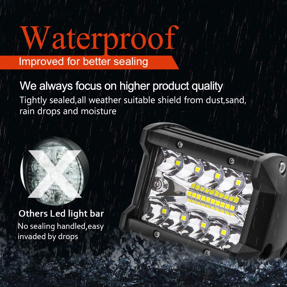 Safego 4 inch 60W LED work light with 6000LM, suitable for cars, off-road vehicles, trucks, excavators, SUVs, UTVs, and ATVs. IP67 waterproof and ideal for use on tractors. Set of 4 lights.