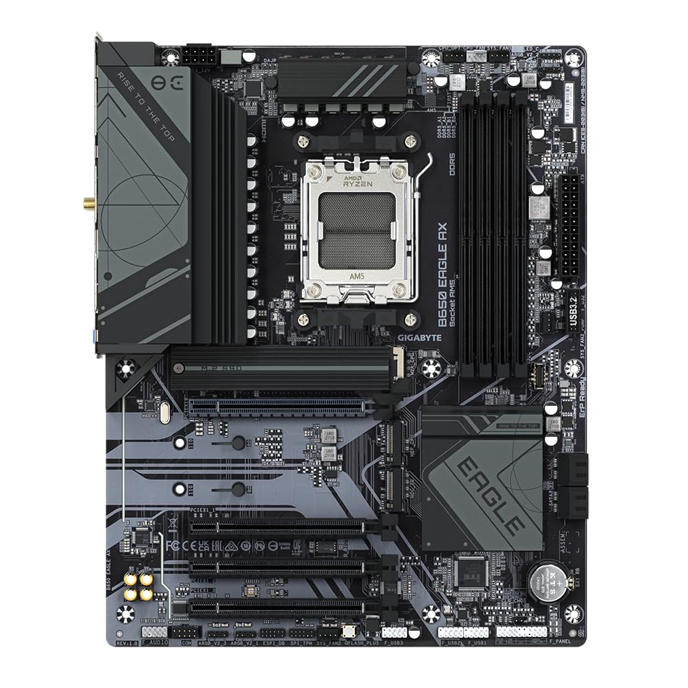 GIGABYTE B650 Eagle AX Motherboard - AMD Ryzen 9000 series, 12+2+2 phase VRM, up to 7600 MHz DDR5 (OC), 1xPCIe 5.0 + 2xPCIe 4.0 M.2, GbE LAN, WiFi 6E, USB 3.2 Gen 2