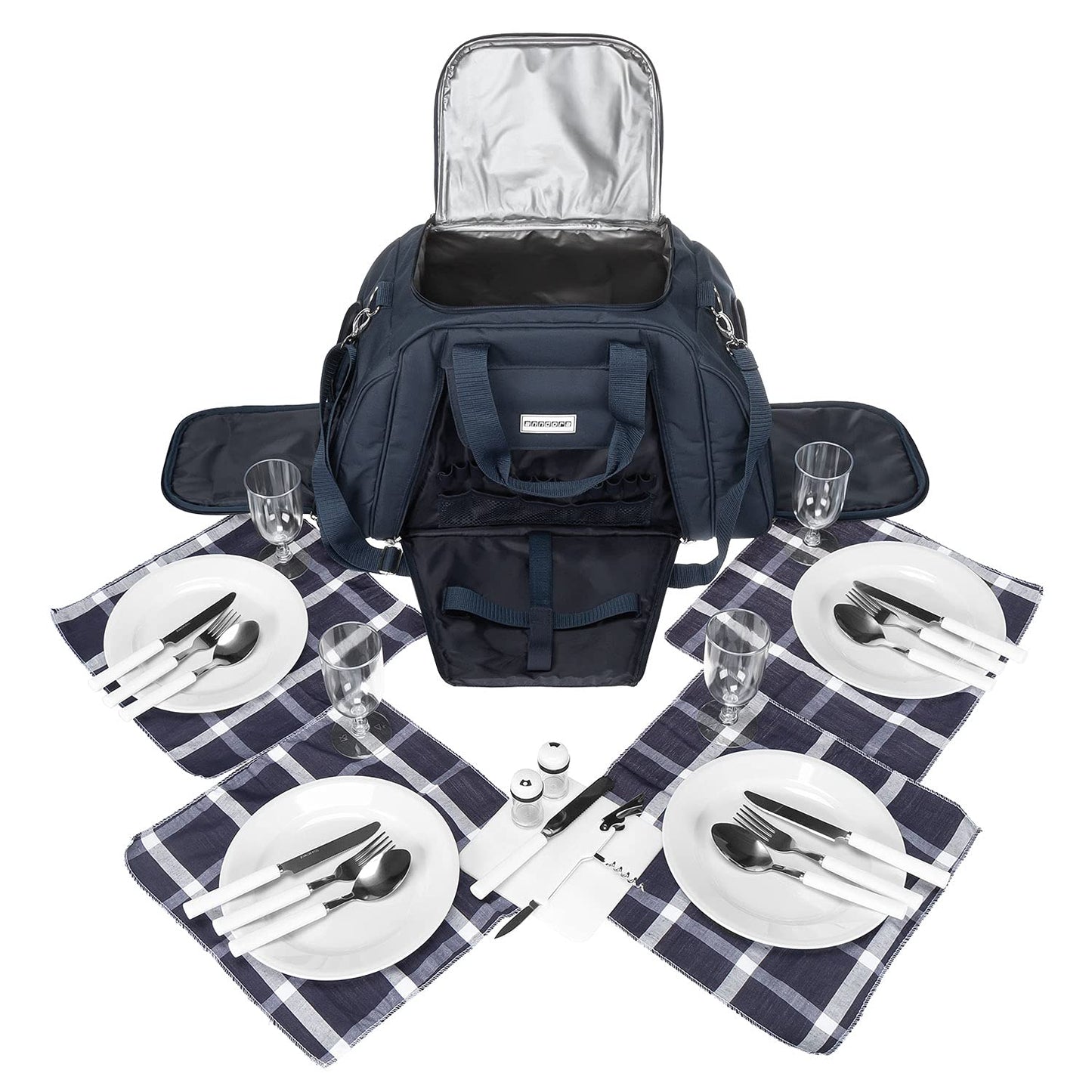 anndora picnic bag with cooling compartment navy blue white striped 29 pieces 4 persons