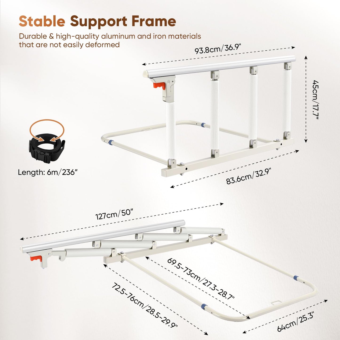 Ixdregan Bed Rail for Elderly Safety, Foldable Bed Assist Rail Handle, Fall Prevention Handrail for Seniors, Fits King, Queen, Full, Twin (4 handrails)