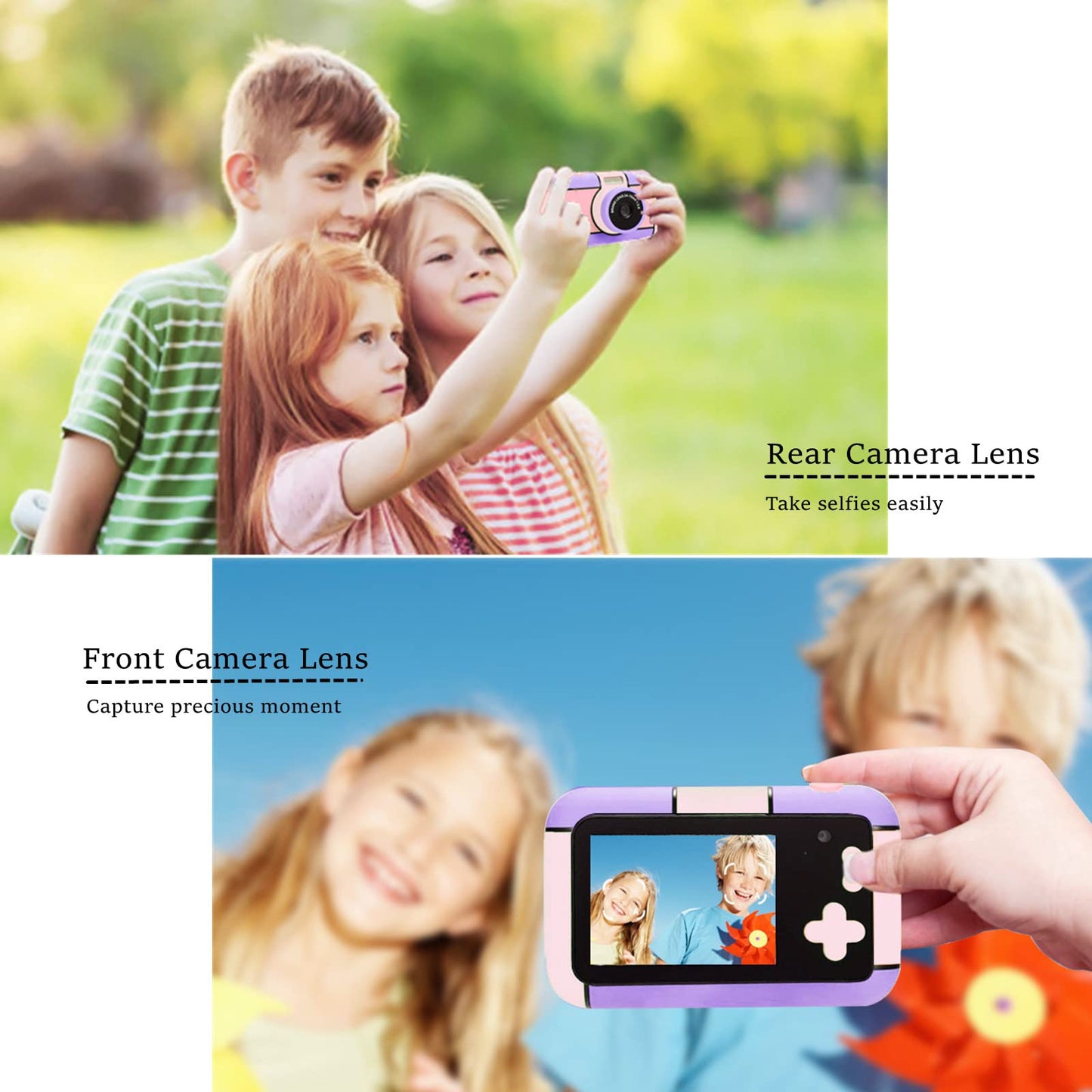 YunLone kids camera digital camera 2.4 inch digital camera for children selfie camera 1080P FHD video with 32GB card, 4X zoom, kids camera for boys girls 3 4 5 6 7 8 9 10 years