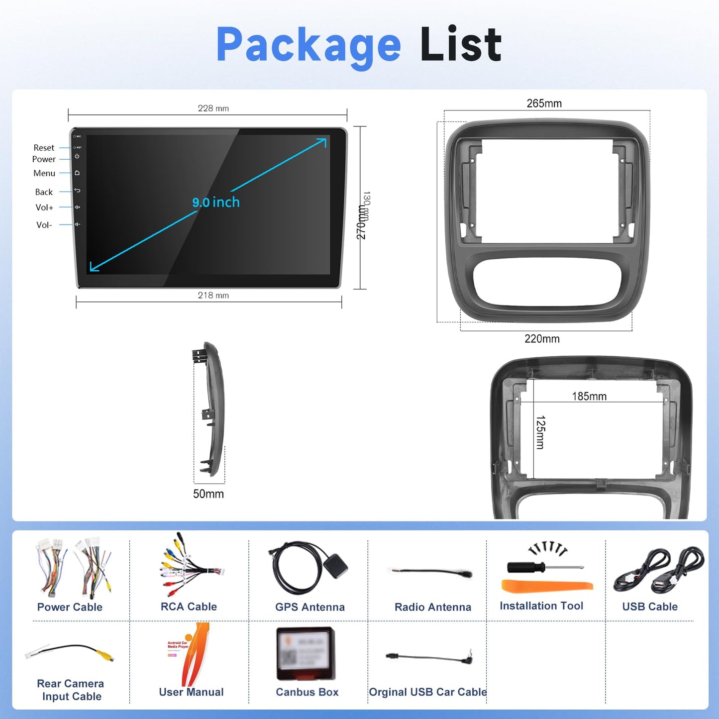 2G+64G car radio for Opel Vivaro/for Renault Trafic/for FIAT Talento/for Nissan NV300 - Wireless Carplay&Android Auto, 9" touchscreen HiFi/GPS/FM/BT/USB/Canbus