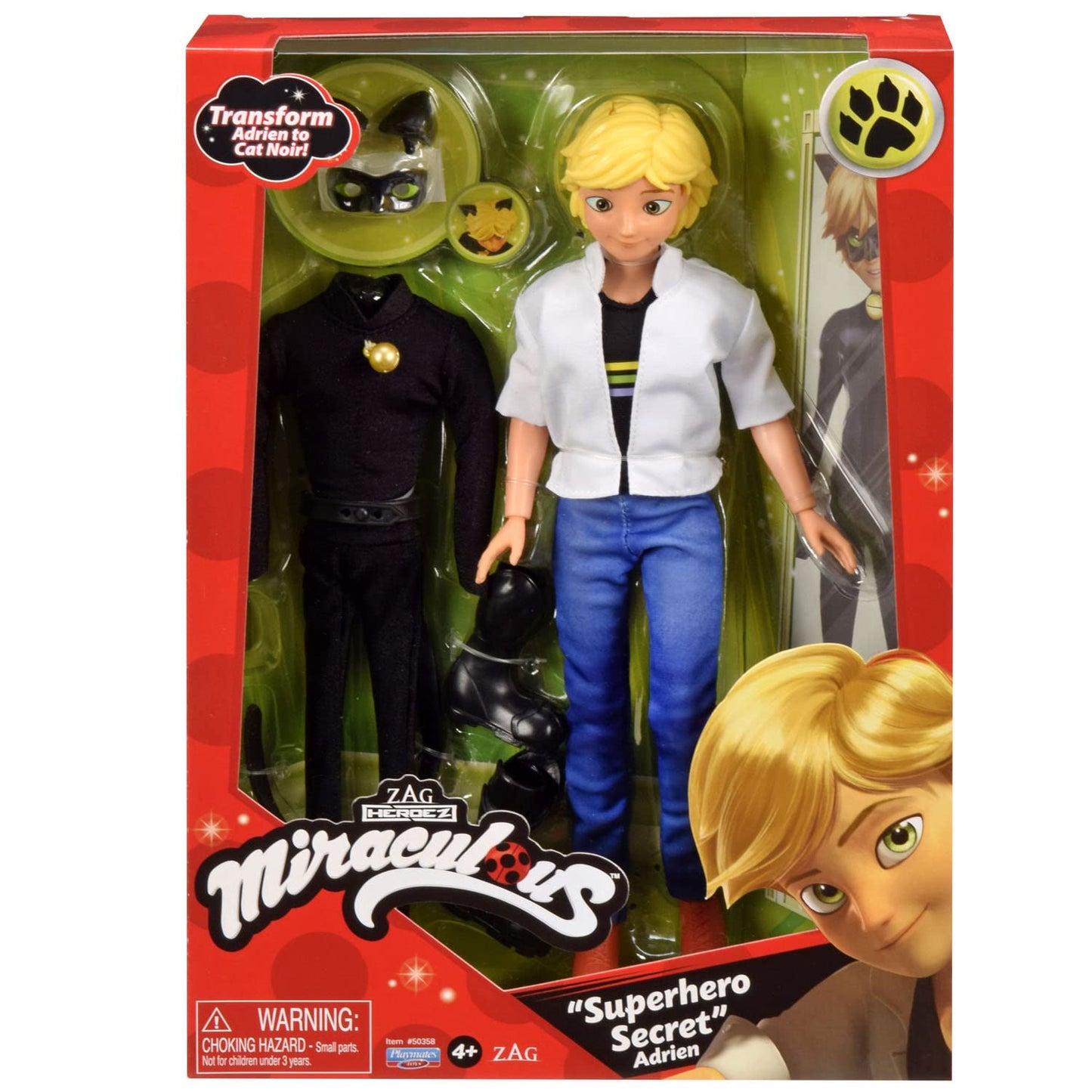 BANDAI - Miraculous - Miraculous Doll Cat Noir and Adrien - Fashion Doll 26 cm with 2 outfits - Miraculous Toy - Articulated Superhero Doll - Toy for Kids ages 4 and up - P50356