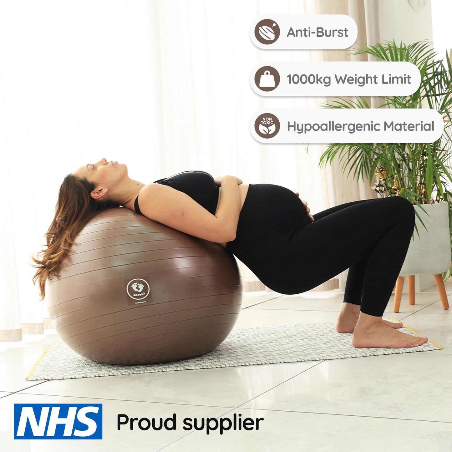 BABYGO® Pregnancy Exercise Ball Office Yoga Pezzi Ball | Includes Pregnancy Book for Birth & Fitness | Anti-Burst 1000 Kg (Mocha, 75cm)