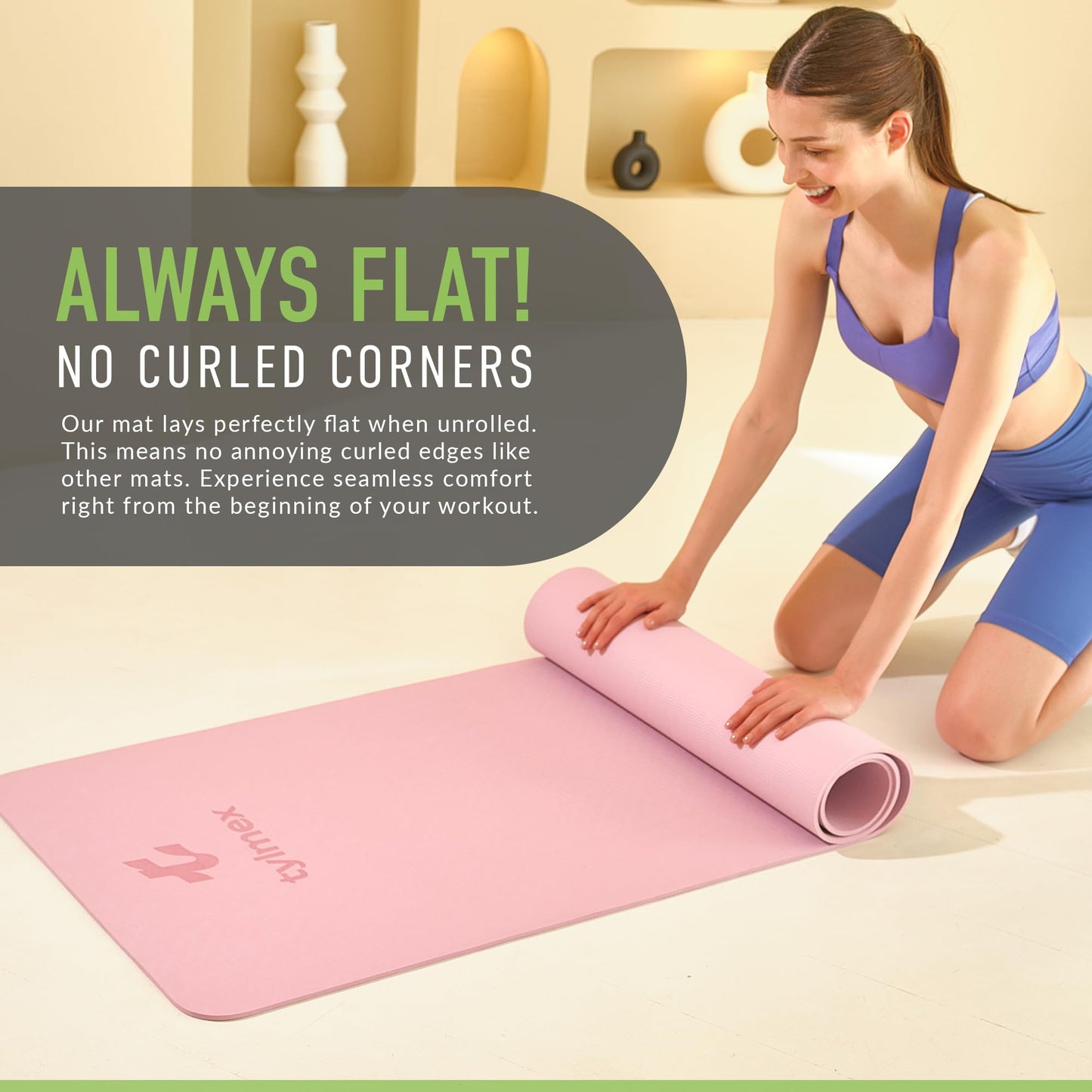 Tylmex Yoga Mat TPE non-slip 6mm | Eco-friendly fitness mat for yoga, pilates & workout | Exercise mat 183x61cm with carrying strap & online exercise guide - Pink