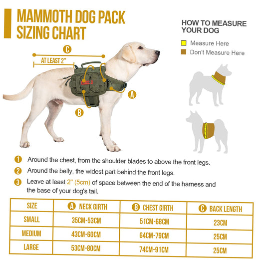 OneTigris Mammoth Dog Backpack 2.0 Version Rip-stop Camping Hiking Dog Backpack for M/L Size Dogs (M, Ranger Green)