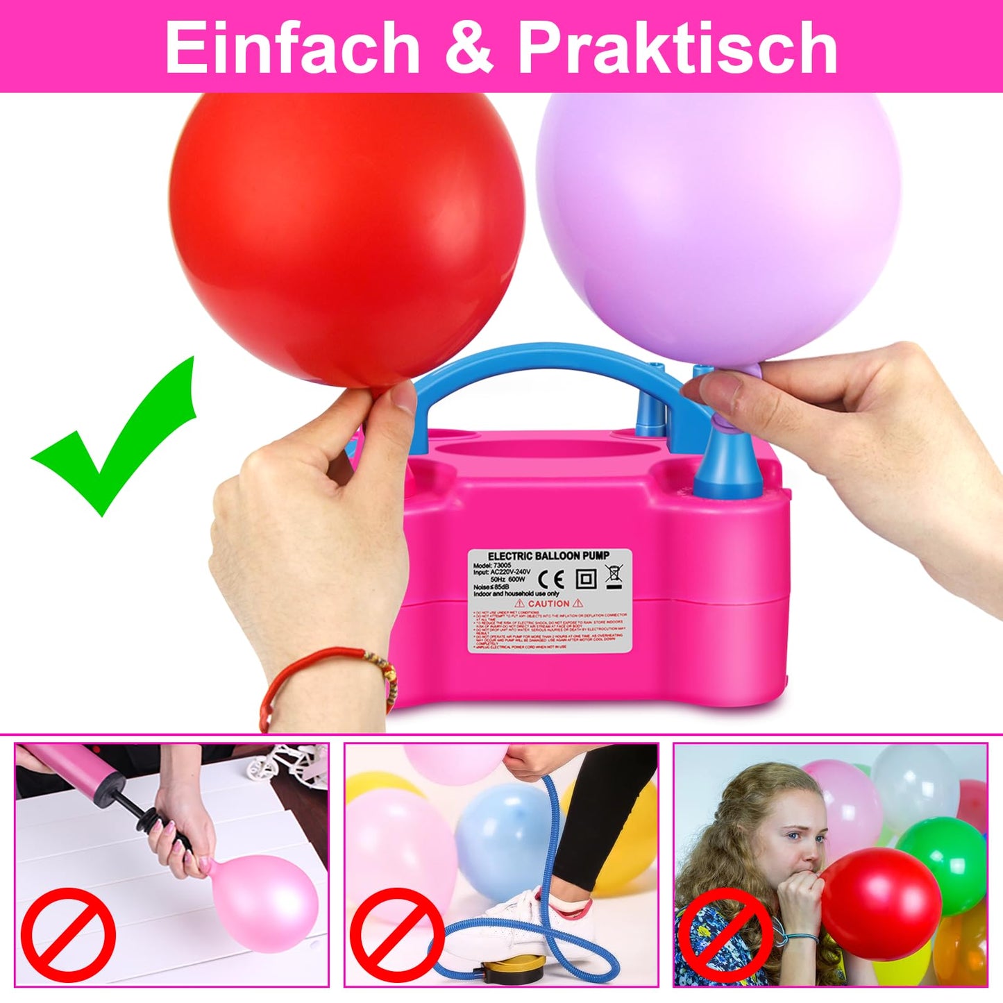 HELESIN Electric Balloon Pump, 600W Portable Balloon Inflator with 2 Inflation Modes, Balloon Blower for Birthday, Party, Christmas Decorations.